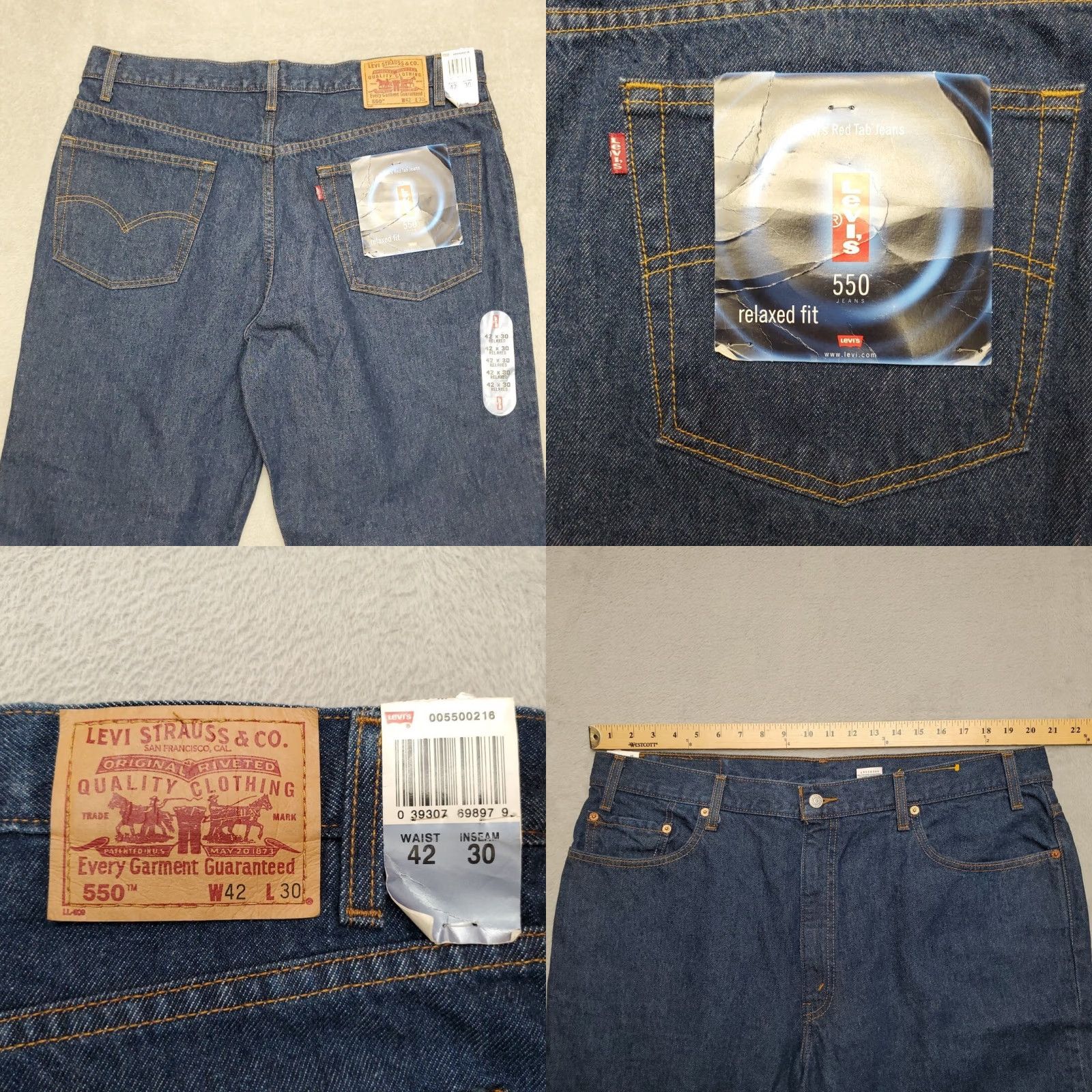 Denime VINTAGE Levis 550 Jeans Men 42x30 Blue Denim Relaxed Fit Straight 90s Y2k Mens Jeans Size US 42 / EU 58 - 8 Thumbnail