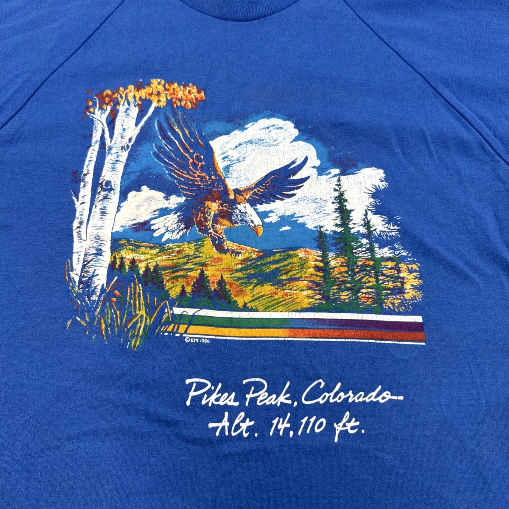 Vintage VINTAGE 1986 80s Single Stitch Pikes Peak Eagle Travel Tourist Shirt Retro READ Shirt Mens L Blue Cotton Russell Athletic True Vintage 70s 80s USA Size US L / EU 52-54 / 3 - 2 Thumbnail