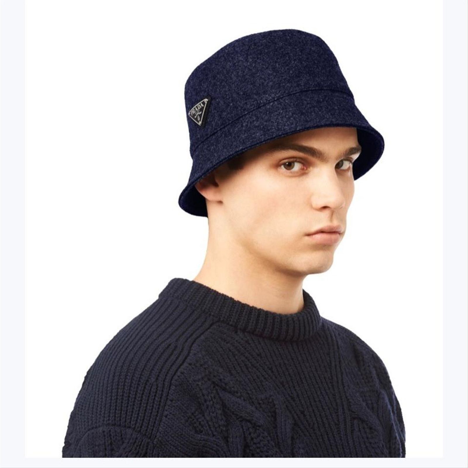 Prada PRADA Navy logo appliqued felt bucket hat L Size ONE SIZE - 3 Thumbnail