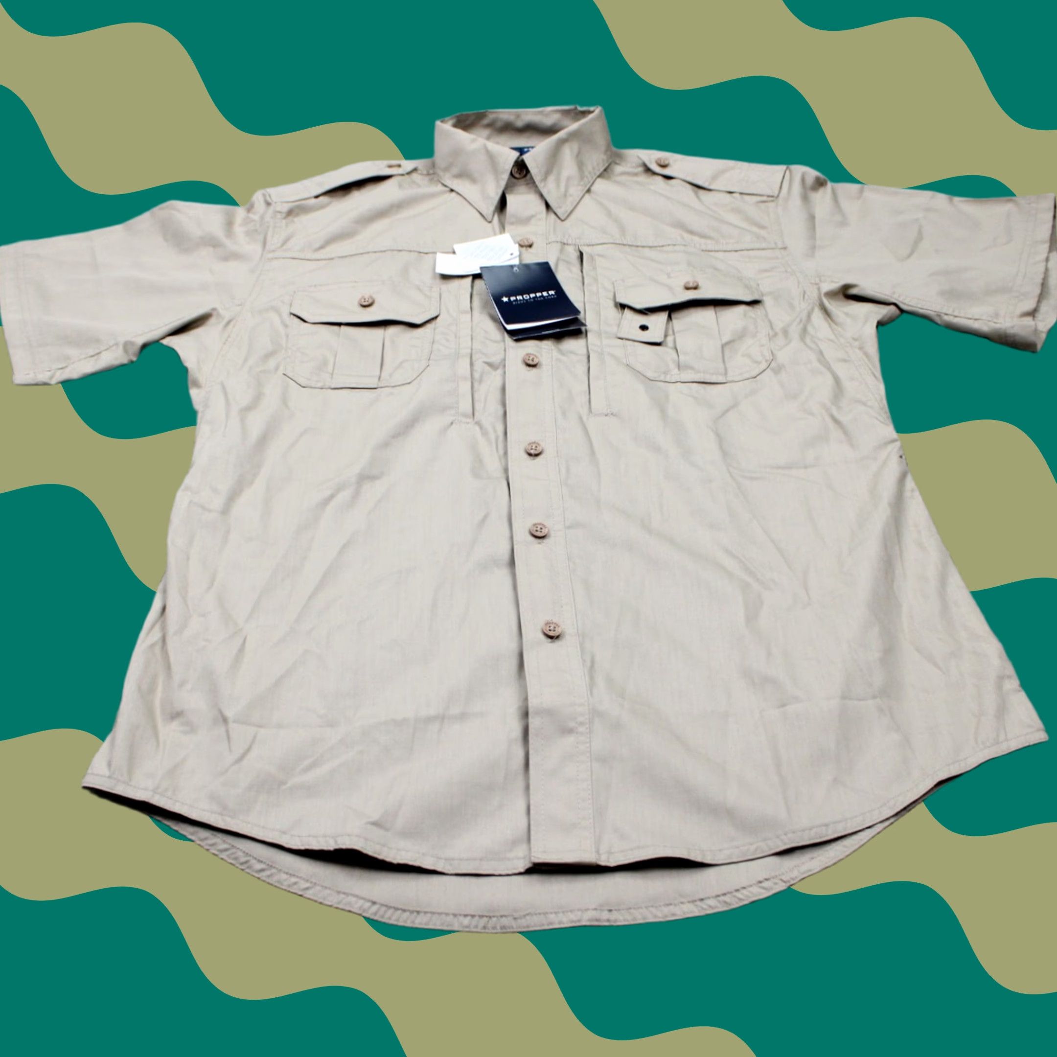 Propper PROPper Tactical Shirt Mens Medium Beige Short Sleeve Button-Up NWT Polyester Cotton S/S Pockets Size US M / EU 48-50 / 2 - 1 Thumbnail