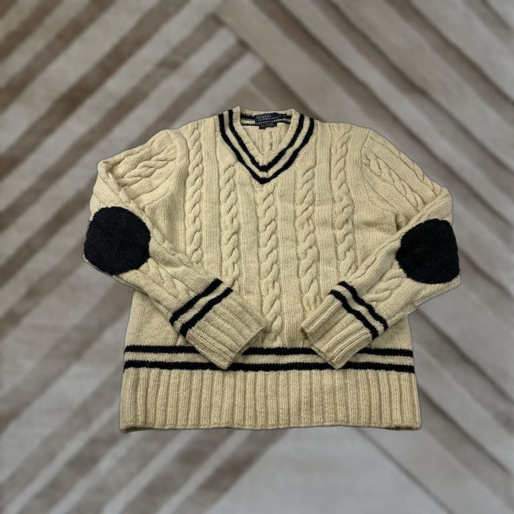 Polo Ralph Lauren VINTAGE Polo Ralph Lauren V-Neck Cable-Knit Sweater XL Men's Ivory Pullover Tennis Hand Knit Cable Knit Style Polo Ralph Lauren Shirt? Size US XL / EU 56 / 4 - 1 Thumbnail