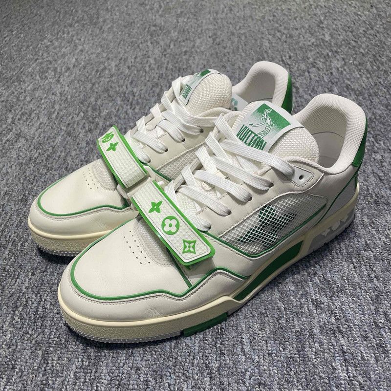 Louis Vuitton Classic Trainer Sneakers in White and Green 0079