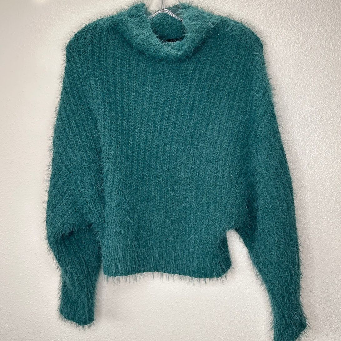 Express Express Green Fuzzy Long Sleeve Mock Neck Crop Sweater XS Size XS / US 0-2 / IT 36-38 - 7 Thumbnail