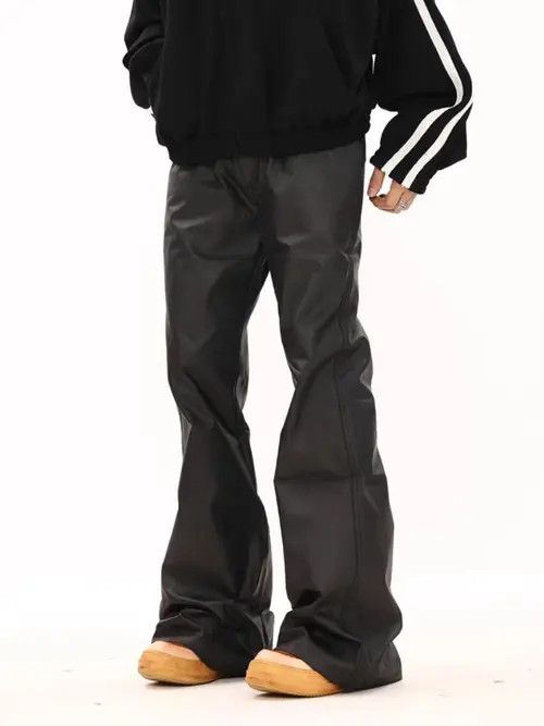 image of Vintage Retro Stacked Glossy Bootcut Wax Pants in Black, Men's (Size 32)