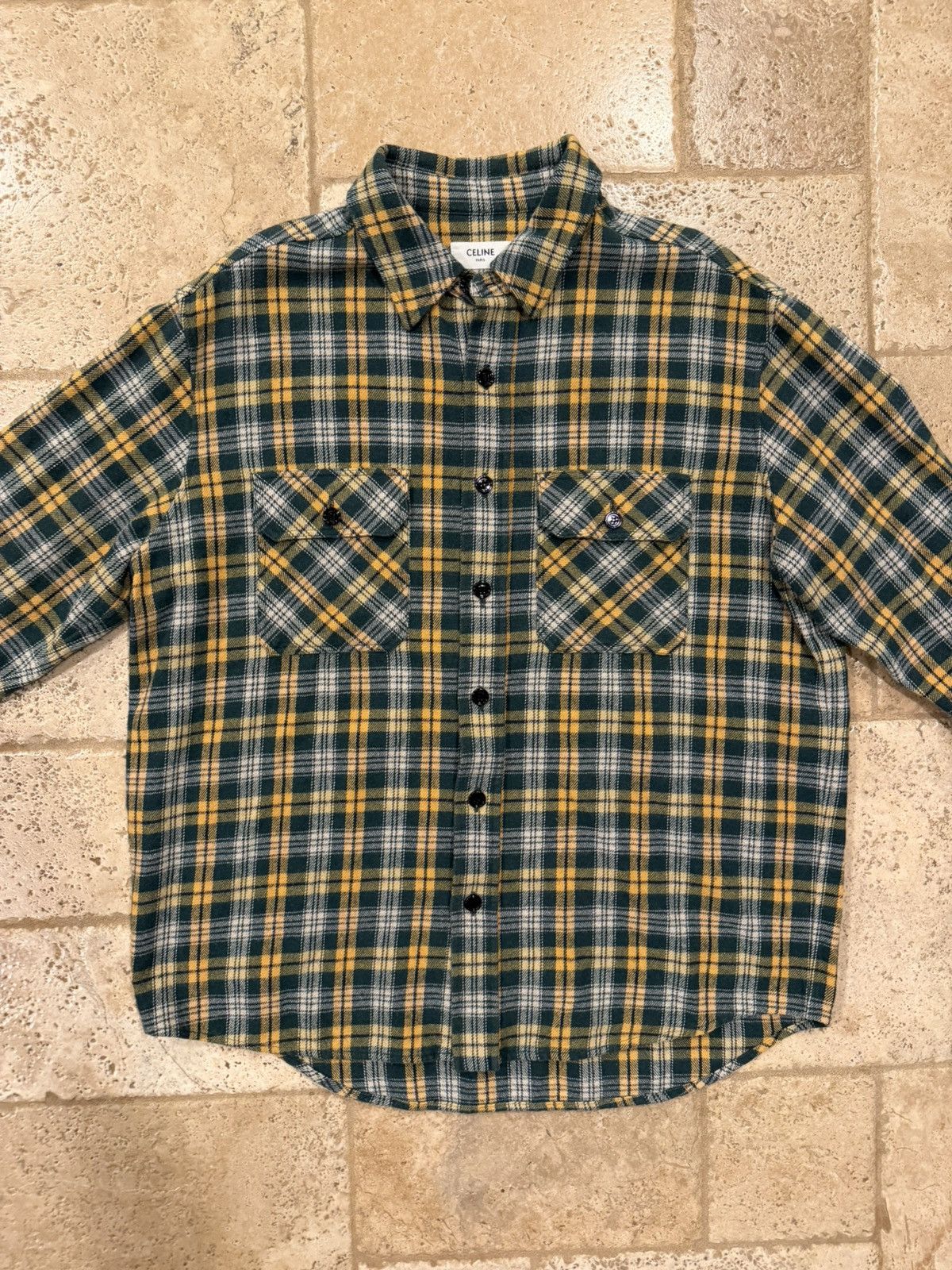 Celine Celine x Hedi FW22 Green/Yellow Flannel Button Up Shirt Size US M / EU 48-50 / 2 - 6 Thumbnail
