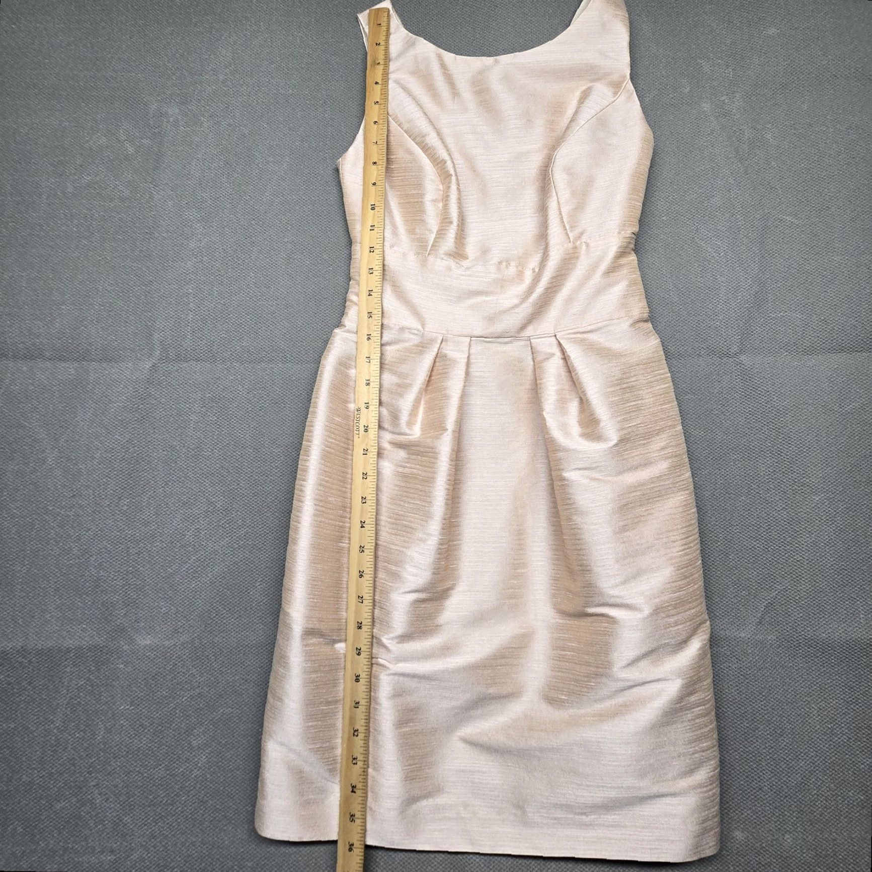 Vintage Alfred Sung Dress Womens 8 Beige Satin Fit & Flare Backless Bow Bridesmaid Party Size M / US 6-8 / IT 42-44 - 5 Thumbnail