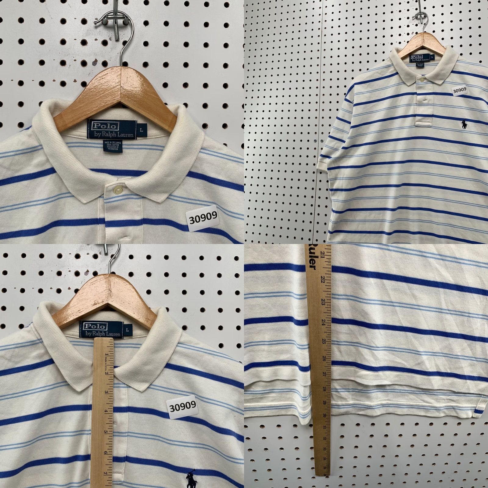 Polo Ralph Lauren Vintage Polo Ralph Lauren Shirt Mens Large White Blue Striped Pony Casual 24X30 Size US L / EU 52-54 / 3 - 8 Thumbnail