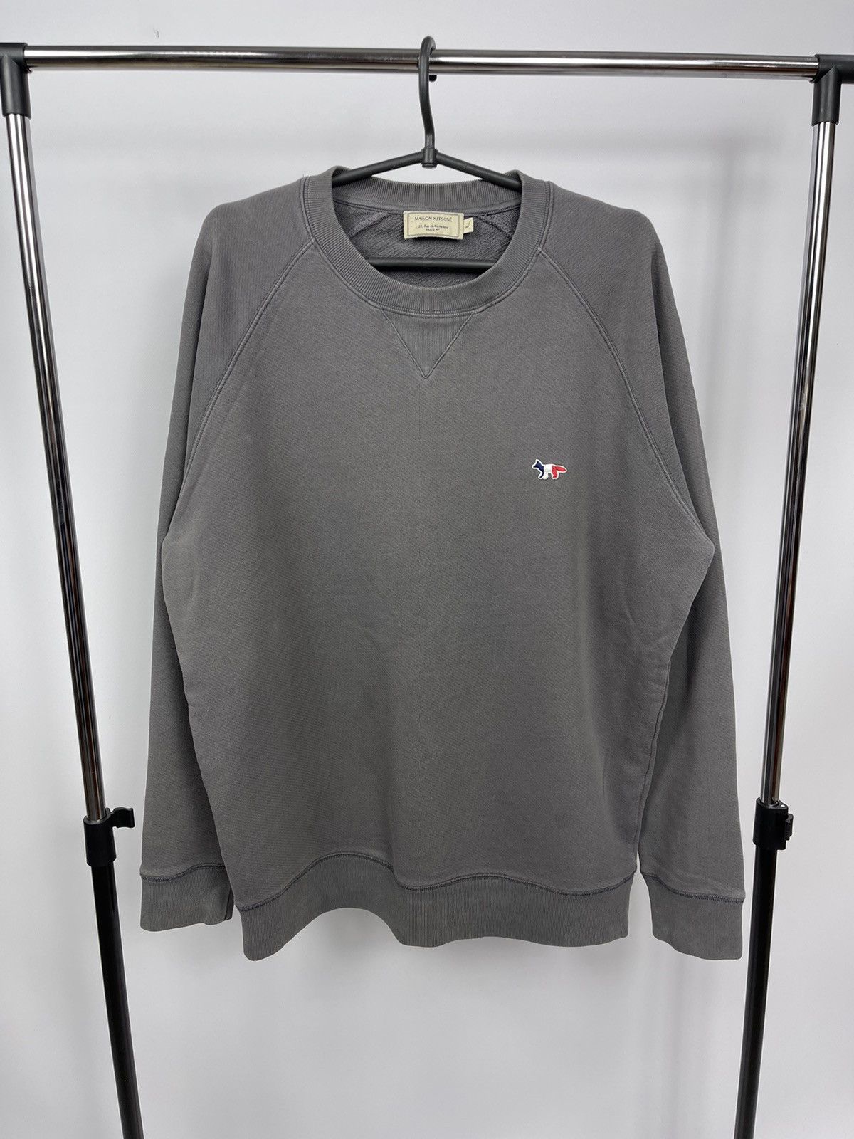 Maison Kitsune Maison Kitsune Sweatshirt Mens Size L Grey Good Tricolor Fox Size US L / EU 52-54 / 3 - 1 Thumbnail