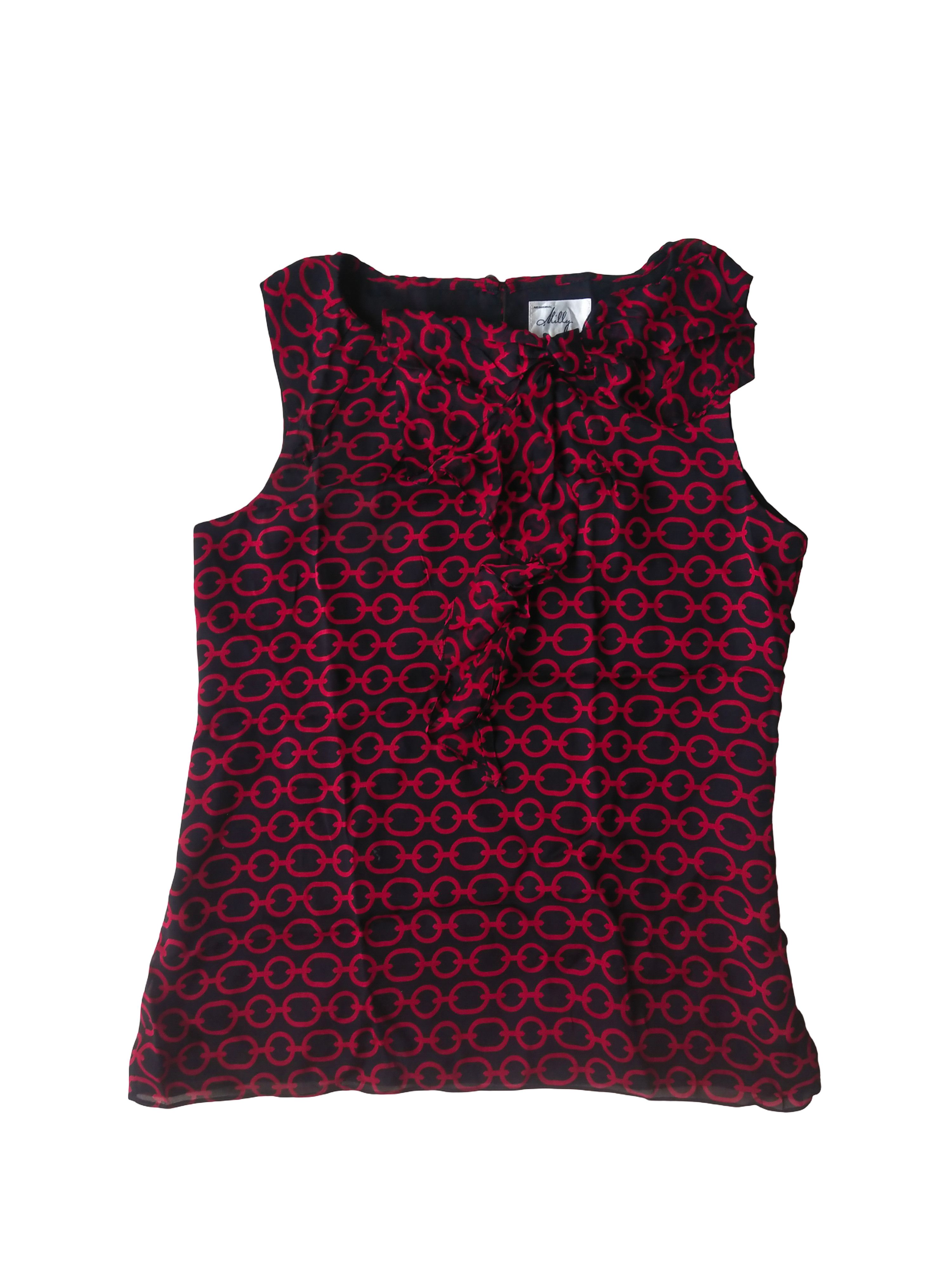 MILLY Milly of New York Silk Red Chain Print Ruffle Blouse Top Size S / US 4 / IT 40 - 1 Thumbnail