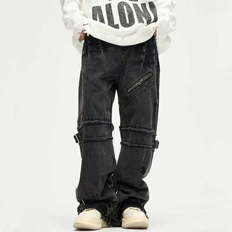 Black Baggy Ripped Stacked Cargo Jeans