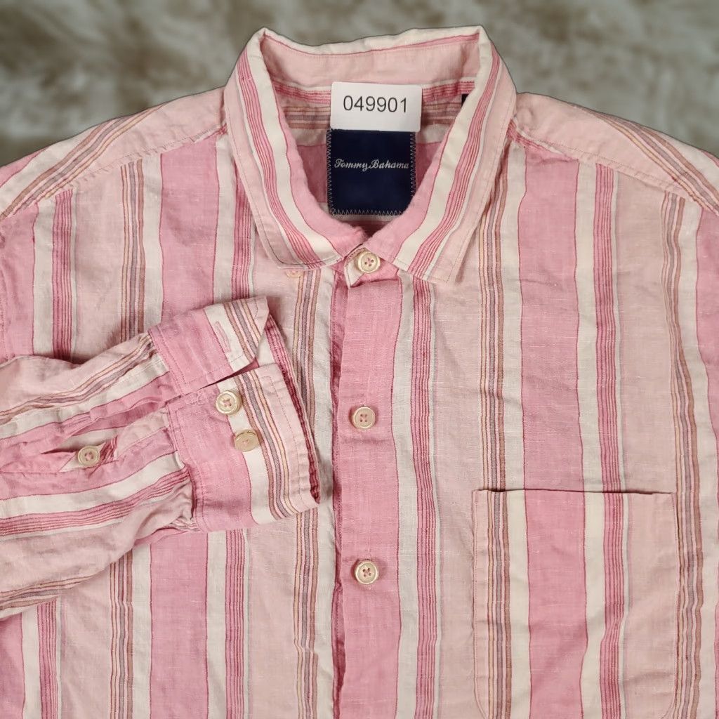Tommy Bahama Tommy Bahama Button-Up Shirt Mens Large Pink Striped Linen Cotton Long Sleeve Tropical Size US L / EU 52-54 / 3 - 1 Thumbnail