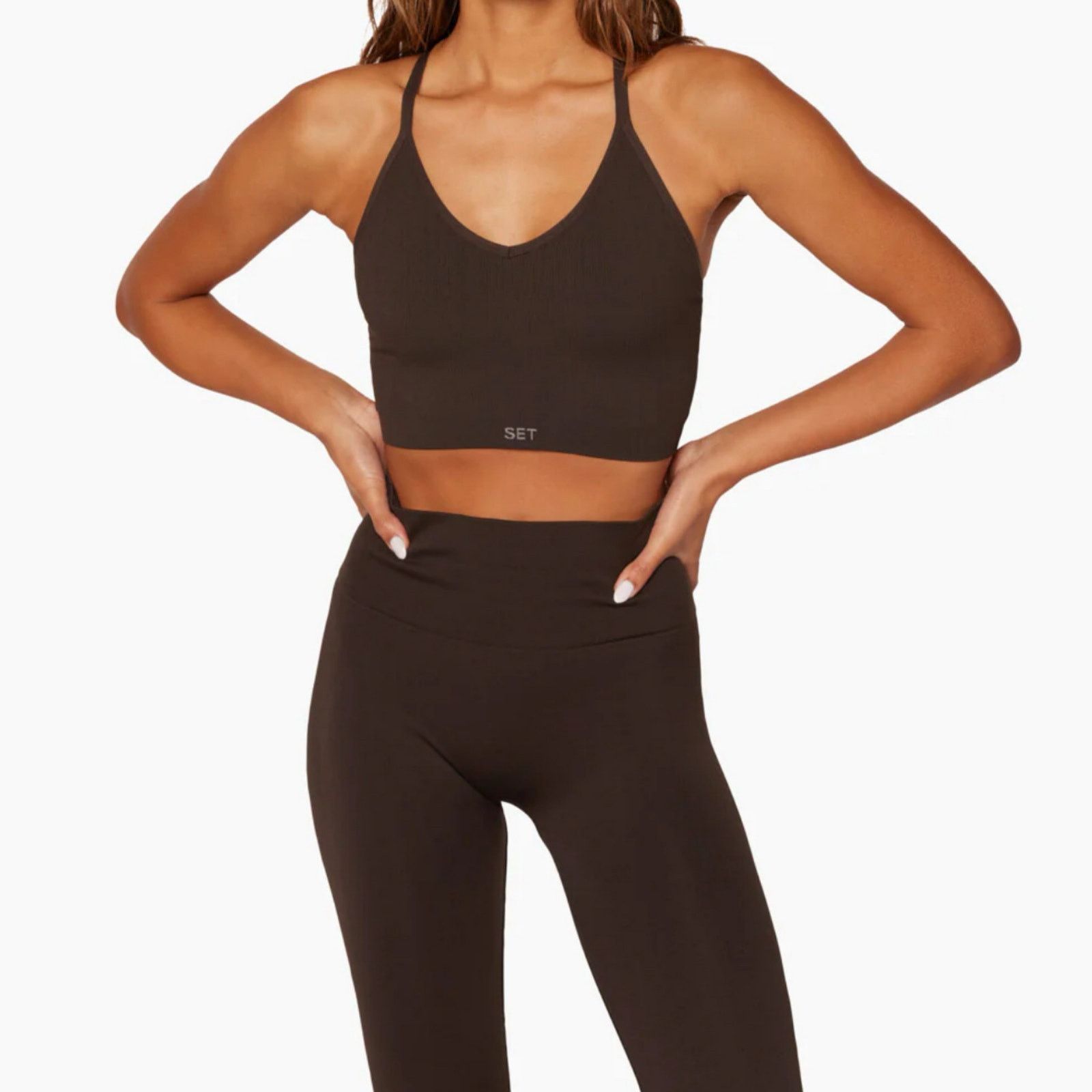 Other Set Active SCULPTFLEX Brown Power Ribbed V-Bra | Sz S Size ONE SIZE - 6 Thumbnail