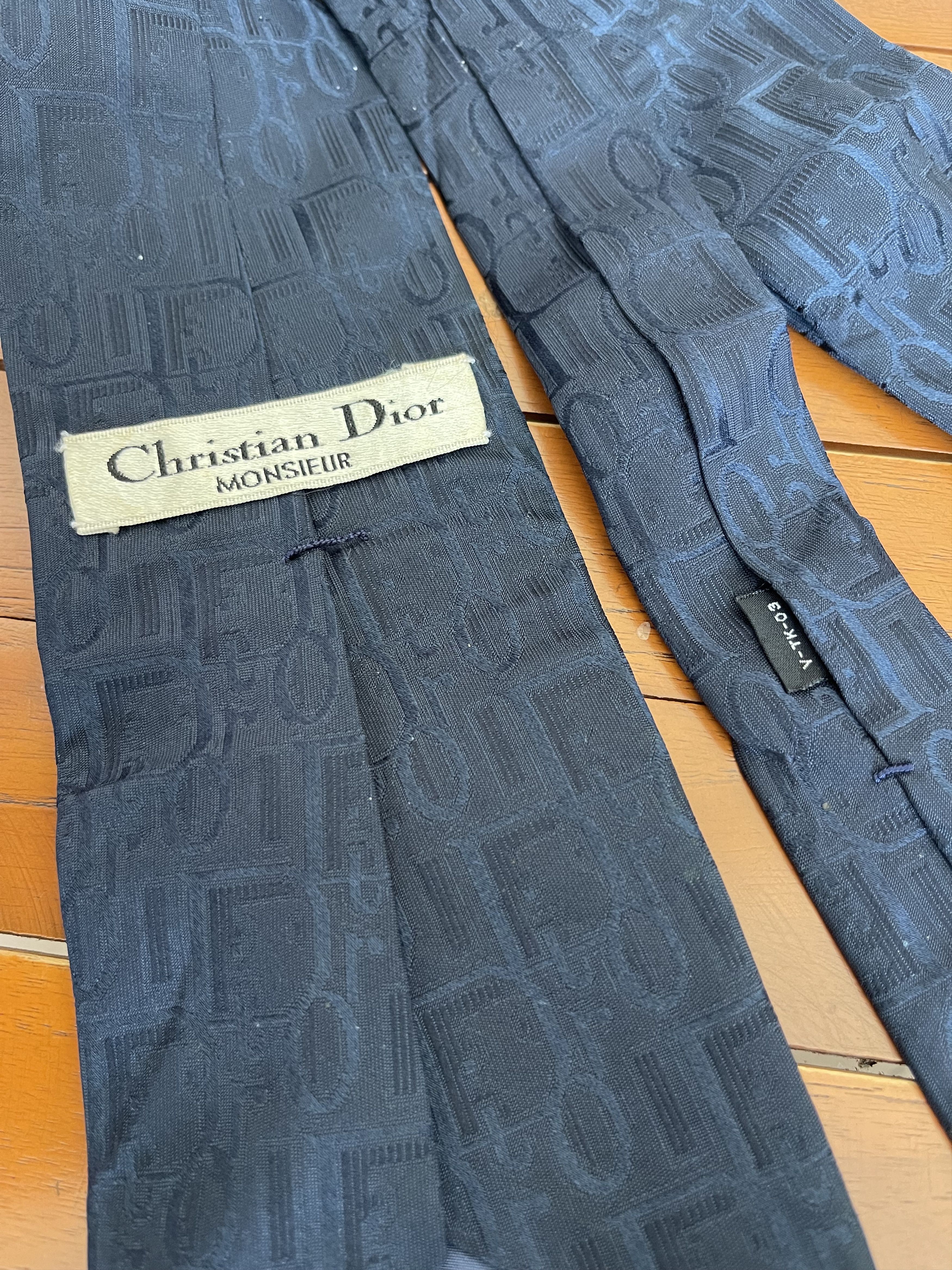 Christian Dior Monsieur × Dior Vintage Christian Dior Oblique Blue Navy Neckties Size ONE SIZE - 3 Thumbnail