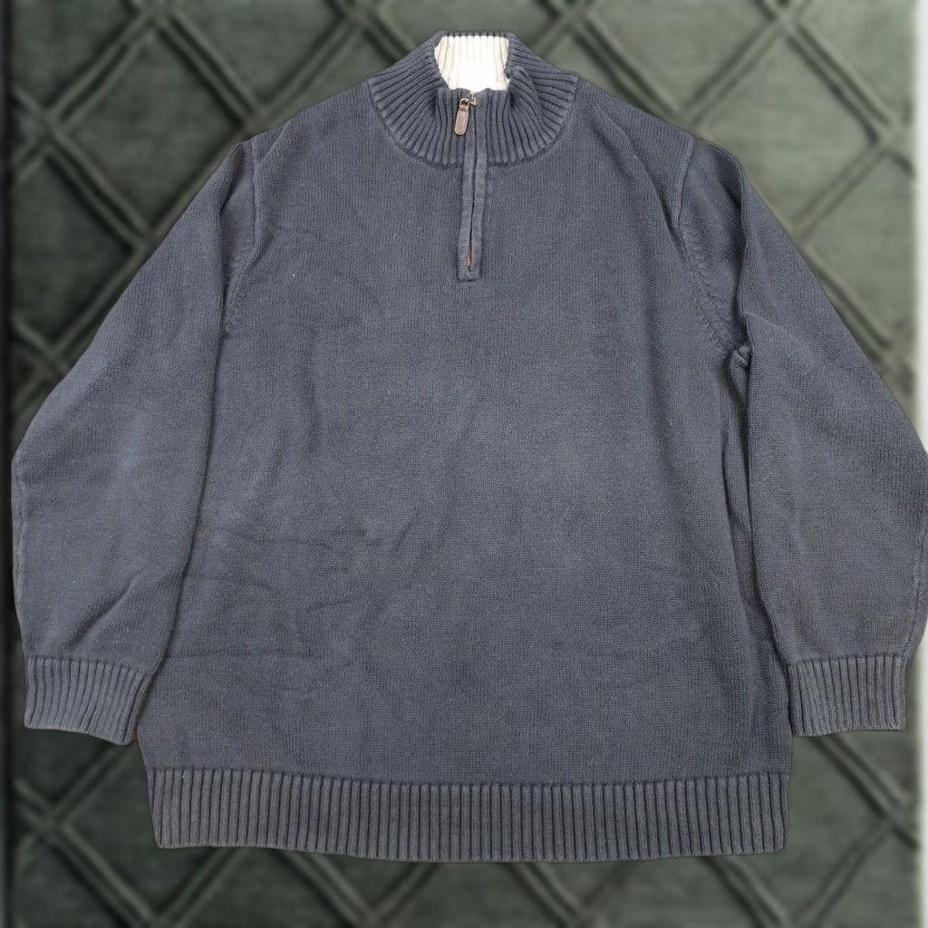 Vintage L.L. Bean Sweater Mens 2XL Navy Blue Quarter Zip Pullover Cotton Knit Outdoors Size US XXL / EU 58 / 5 - 1 Thumbnail