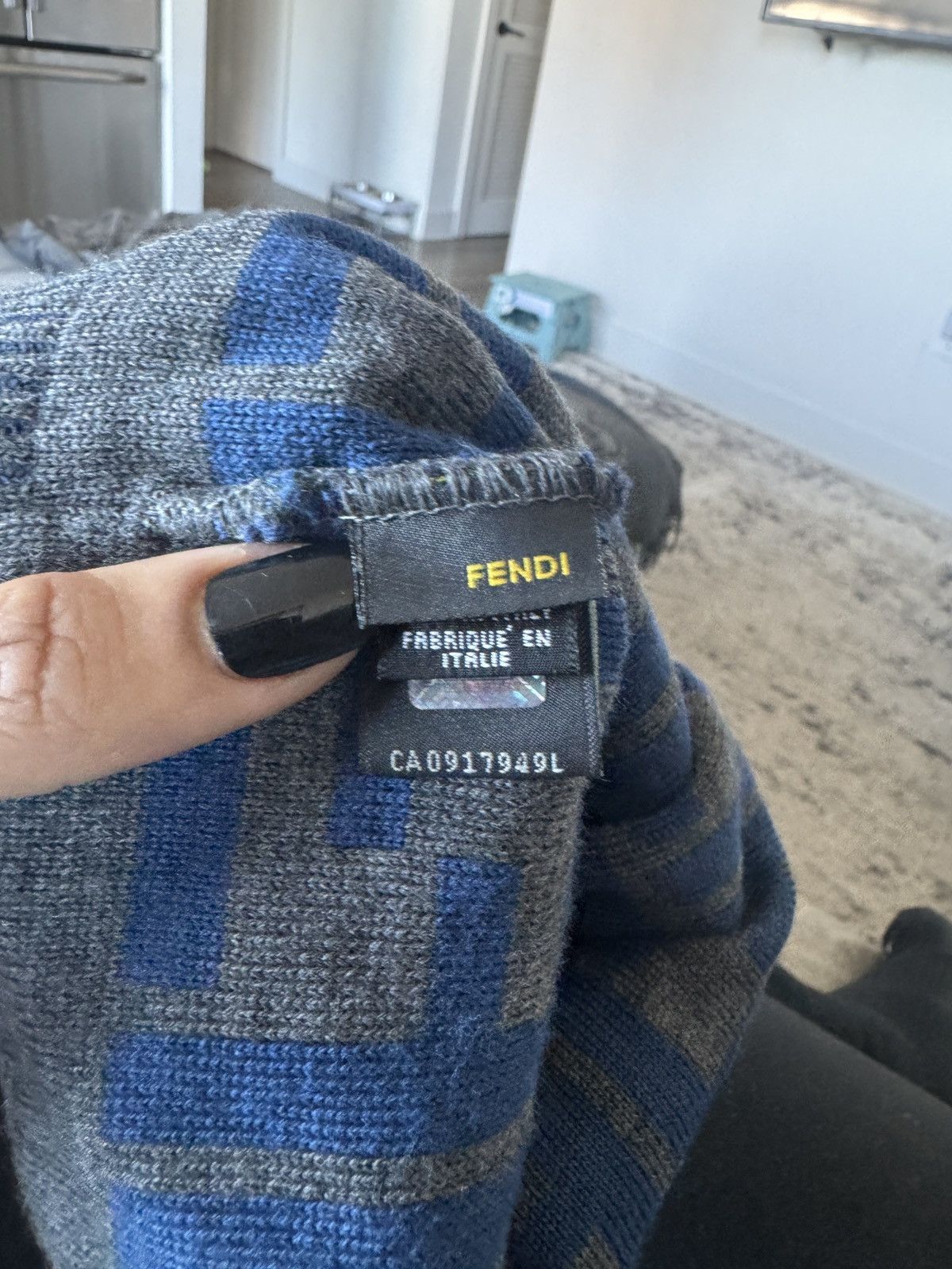 Fendi Fendi FF Logo Knit Beanie Hat – Blue/Grey Size ONE SIZE - 3 Thumbnail