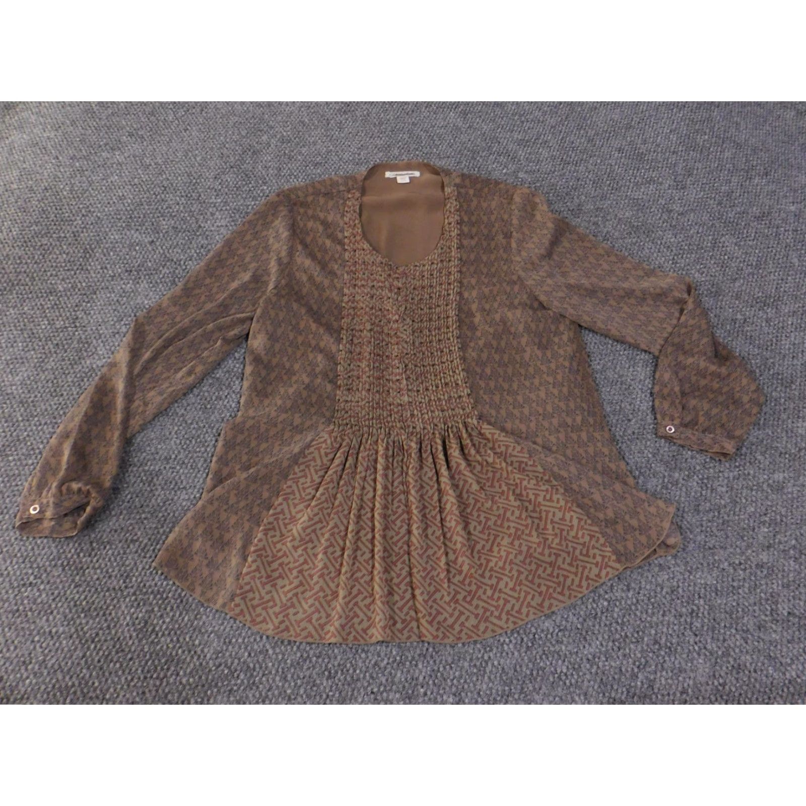 Coldwater Creek Coldwater Creek Blouse Womens Small 6 8 Brown Sheer Long Sleeve Patterned Top Geometric Size S / US 4 / IT 40 - 5 Thumbnail