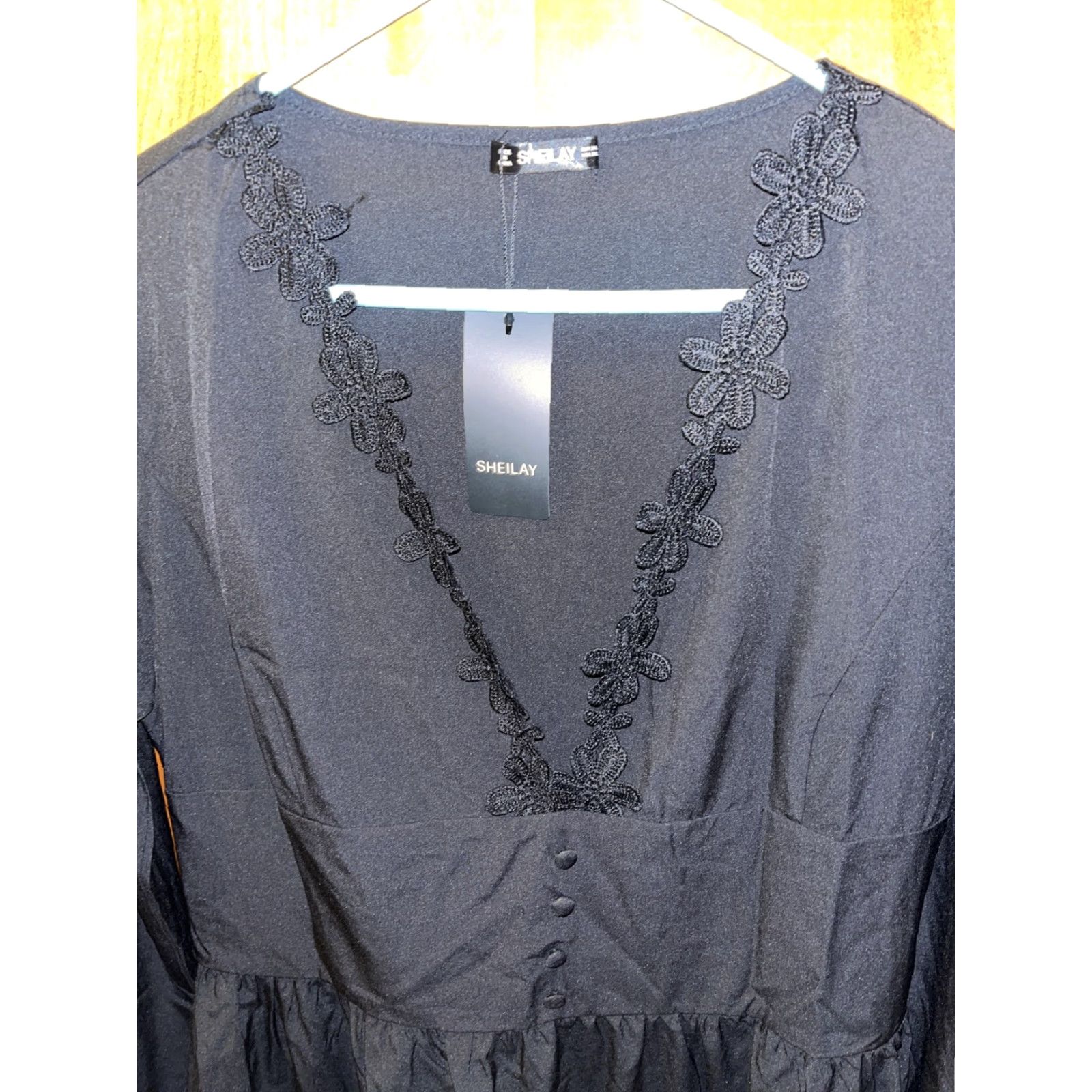 Vintage Sheilay Womens Black Flower Trim Boho Festival Party Dress 3XL NWT Size XXL / US 16-18 / IT 52-54 - 2 Thumbnail