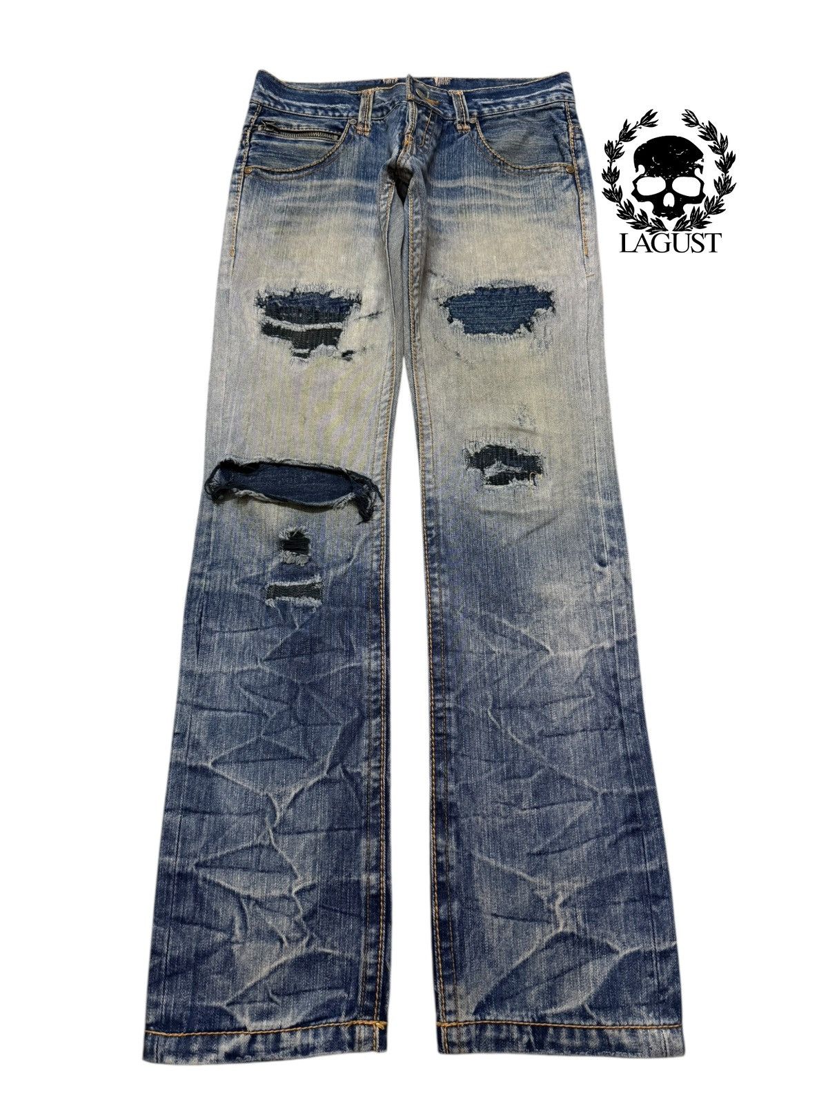 Tornado Mart Vintage 90s Japan Lagust Faded Wash Honeycomb Distressed Size US 31 - 1 Thumbnail