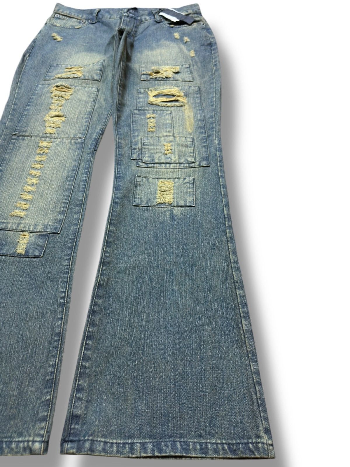 If Six Was Nine Vintage Lav Flare Satan Angel Printed Mudwash Denim Size US 33 - 5 Thumbnail