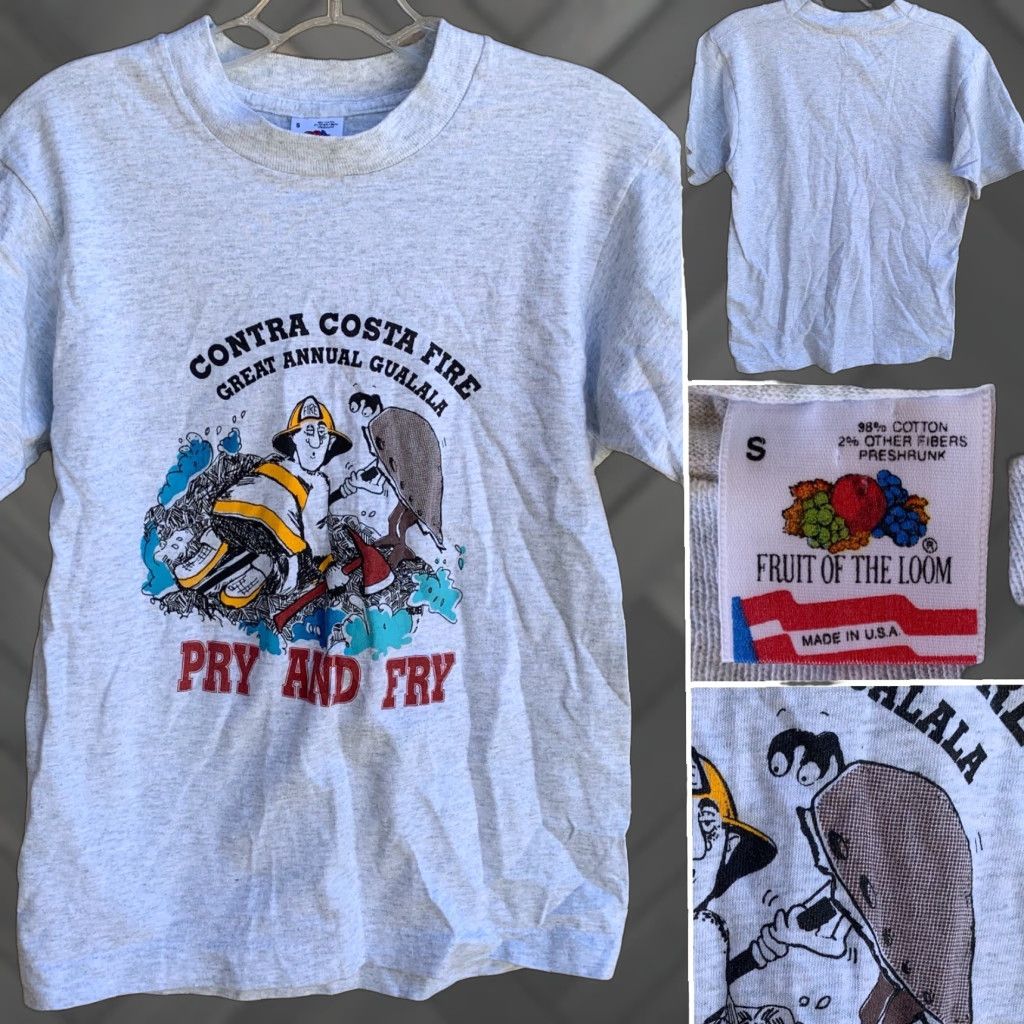 Fruit Of The Loom VINTAGE Fruit of the Loom T Shirt Contra Costa Fire Great Annual Gualala Pry And Fry 1990s S Gray Mens Size US S / EU 44-46 / 1 - 1 Thumbnail