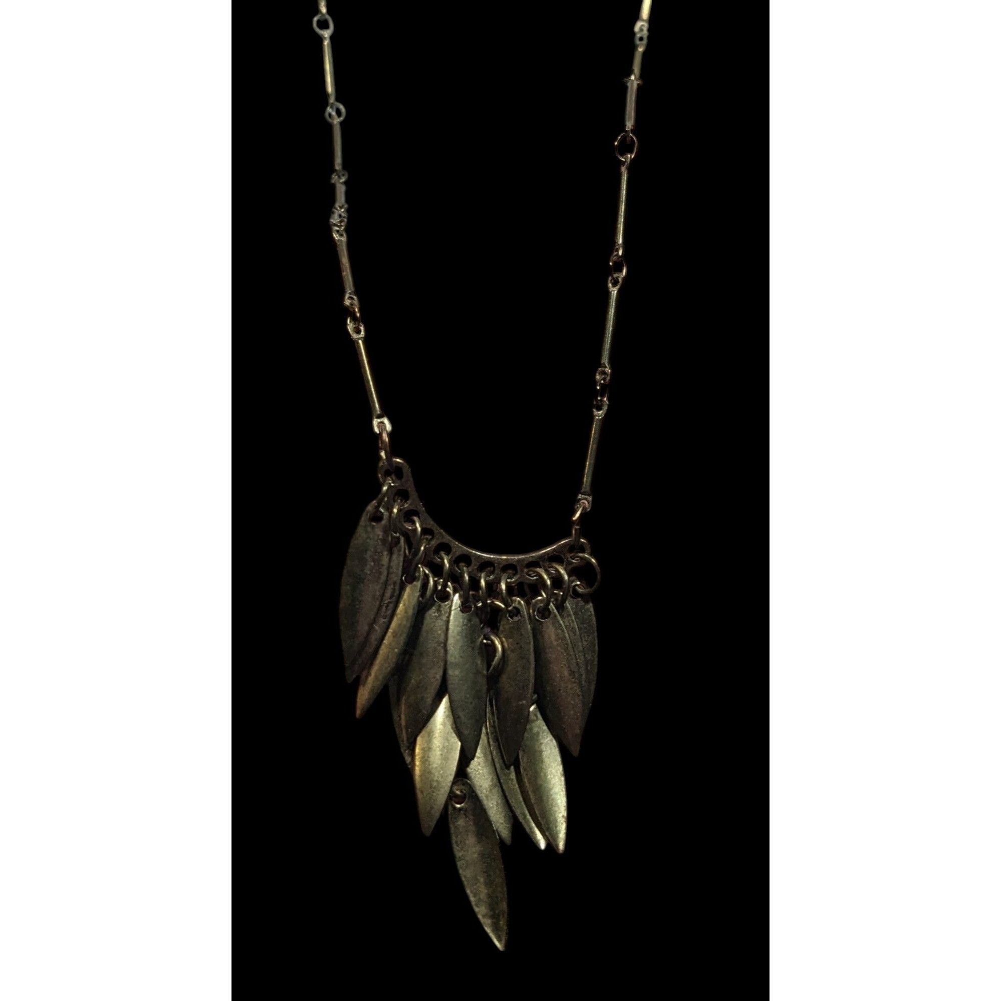 Other Bohemian Fringe Pendant Necklace Antiqued Gold Tone Bar Link Size ONE SIZE - 6 Thumbnail