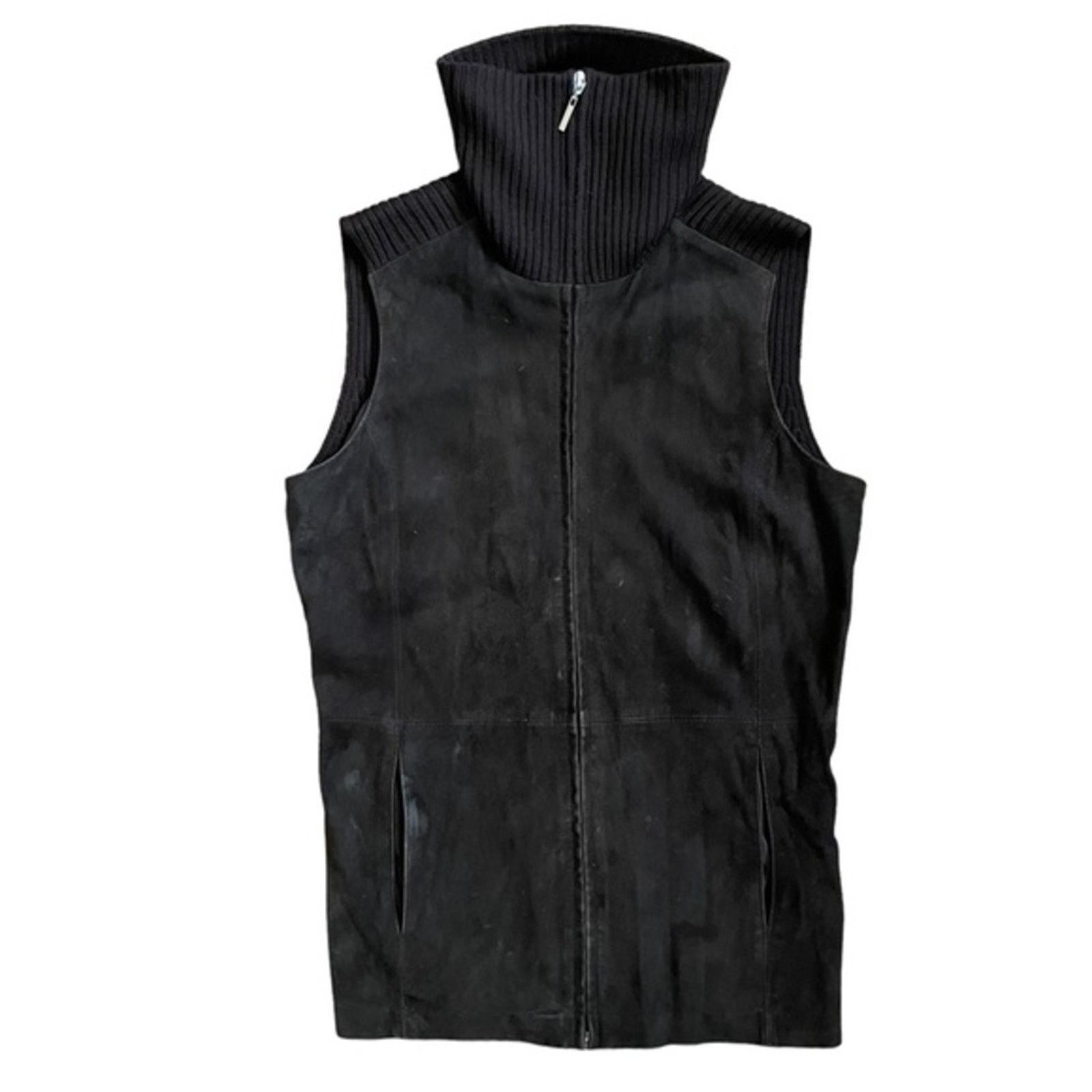 Saks Fifth Avenue × Vintage Saks Fifth Avenue Brown Suede Merino Wool Sweater Vest Size S / US 4 / IT 40 - 10 Thumbnail