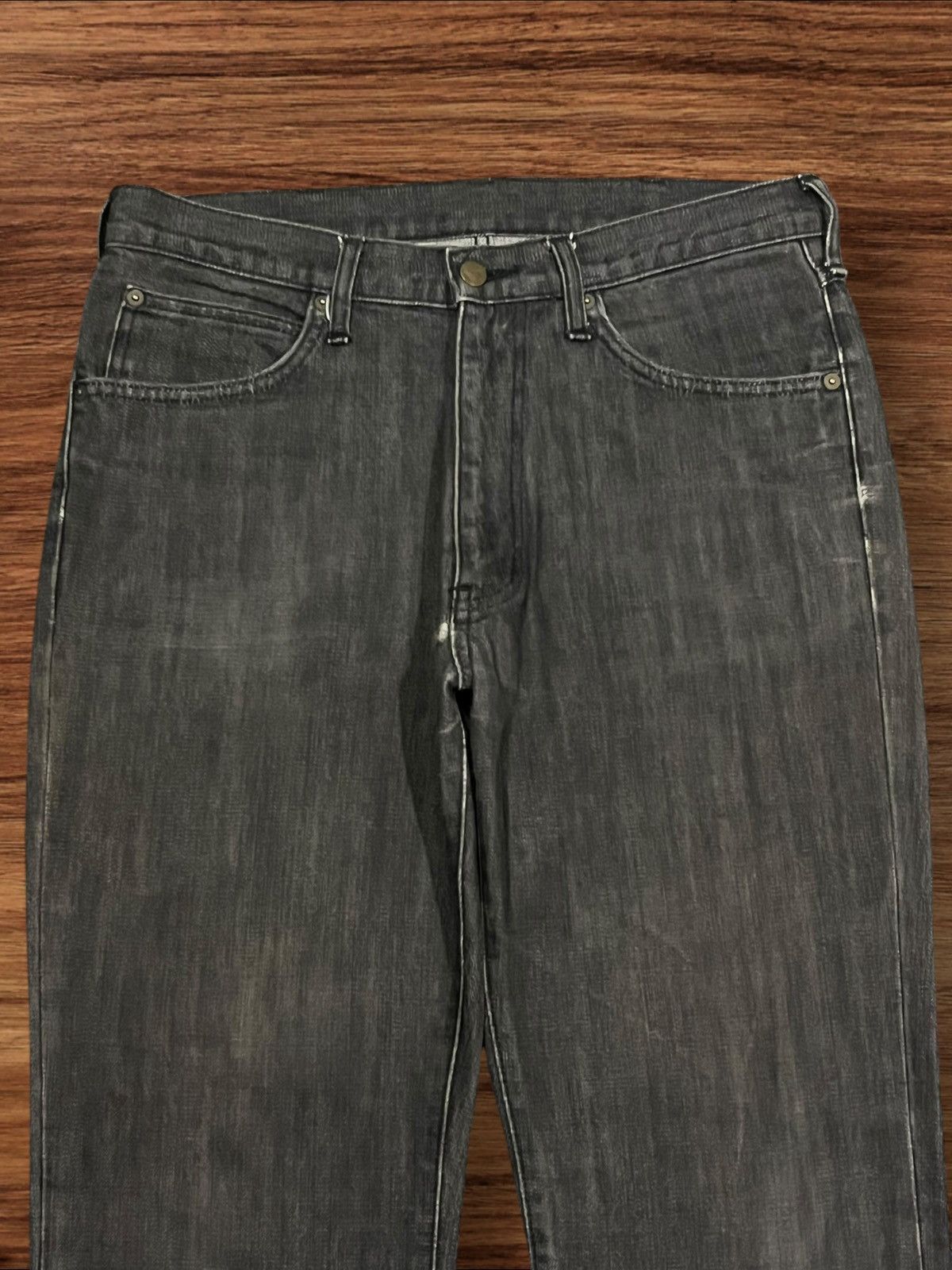 Tornado Mart Vintage Wrangler Black Washed Frayed Leg Flare Jeans Size US 33 - 4 Thumbnail