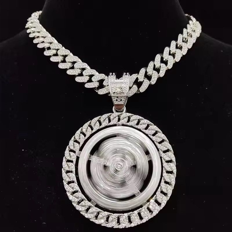 Jewelry Iced out Bling Rotatable Dollar Pendant Necklace 13mm Width Size ONE SIZE - 2 Thumbnail