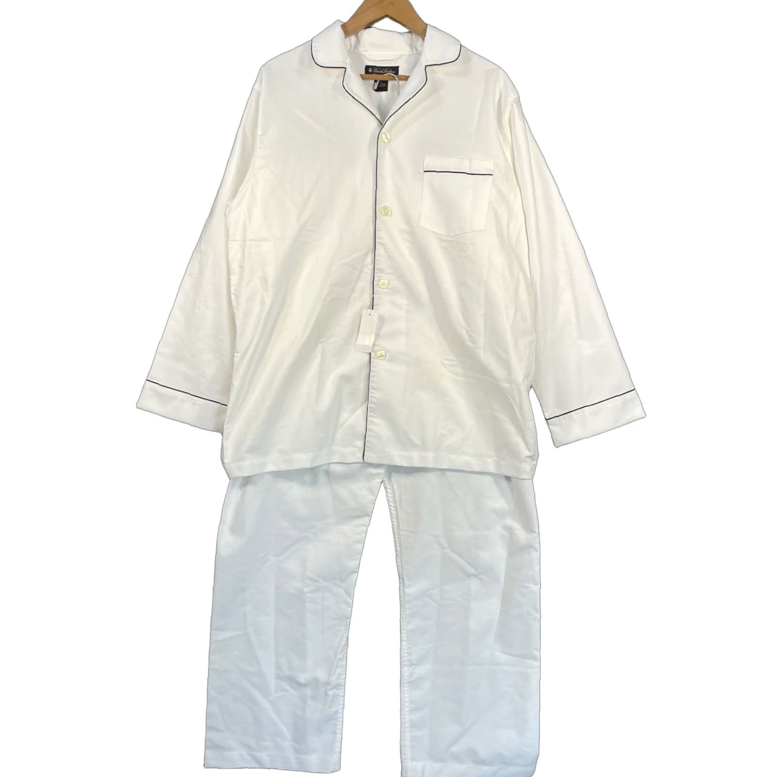 Brooks Brothers Pajama Set White Cotton 2 Piece Long Sleeve Button Top Drawstring NWT Mens M
