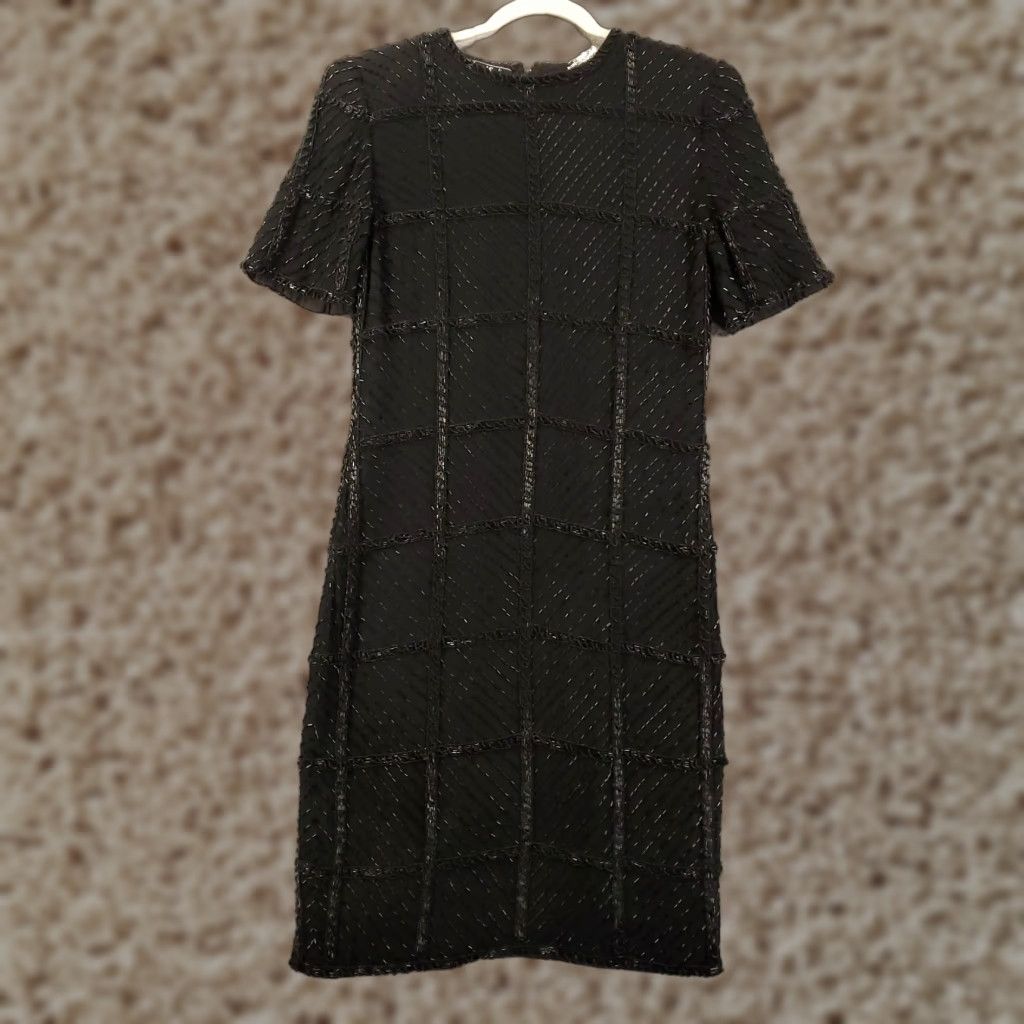 Vintage Royal Feelings Evening Wear Silk Dress Womens M Black Beaded Knee Length Lined Formal Party Cocktail Gown 90s? Size M / US 6-8 / IT 42-44 - 1 Thumbnail