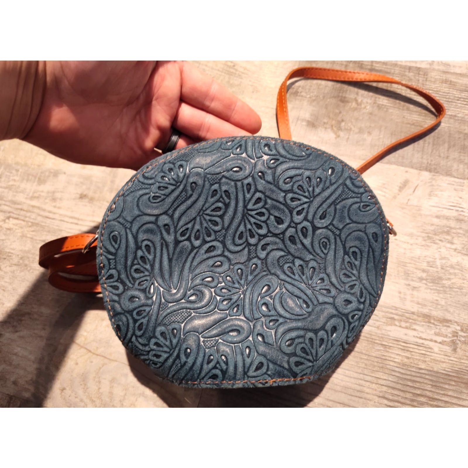 Vintage VINTAGE Borse in Pelle Italian Leather Crossbody Bag Women Small Blue Floral 90s Handmade Italy Size ONE SIZE - 3 Thumbnail
