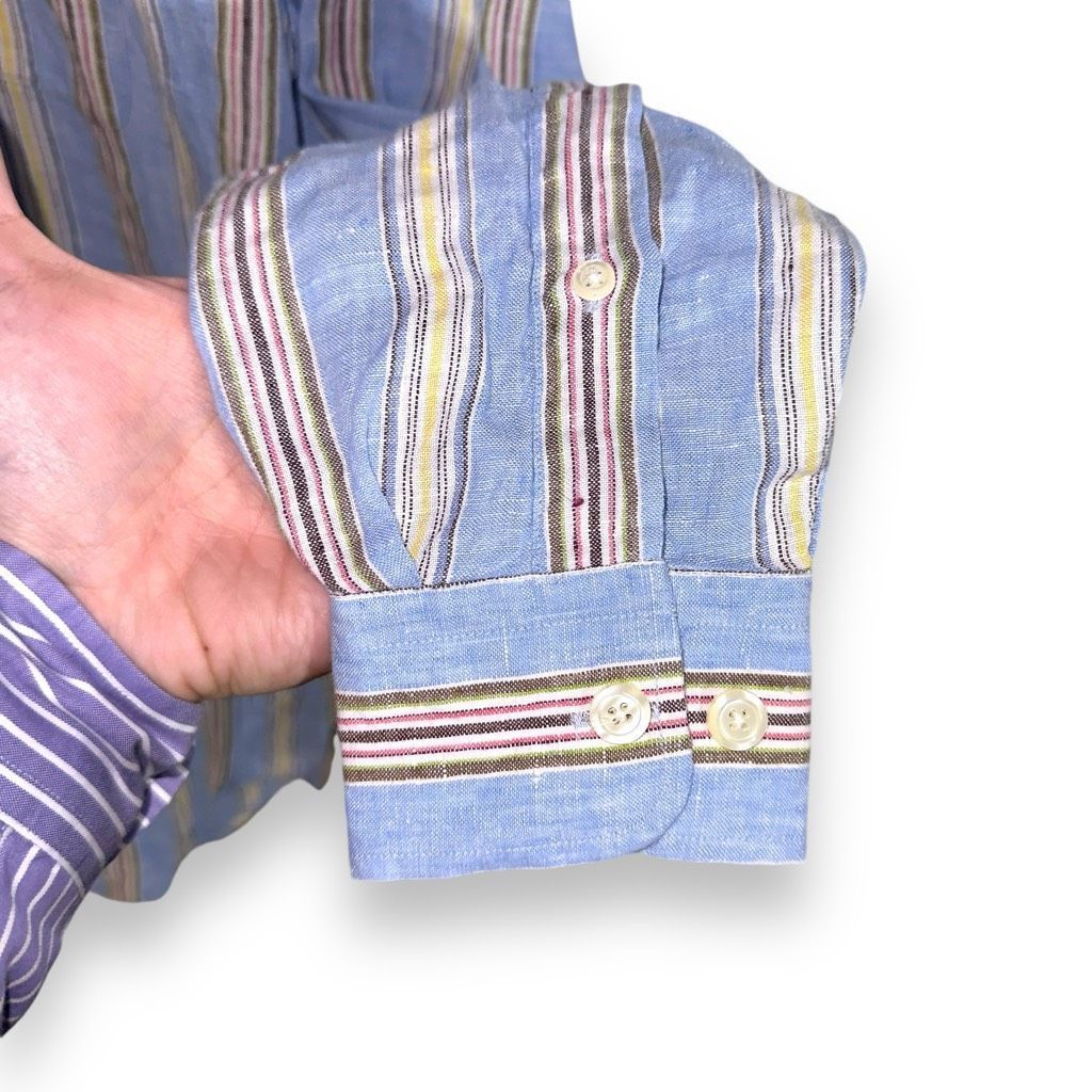 Bullock & Jones Mine London Pastel Stripe Pure Linen Button Down Shirt M Size US M / EU 48-50 / 2 - 6 Thumbnail