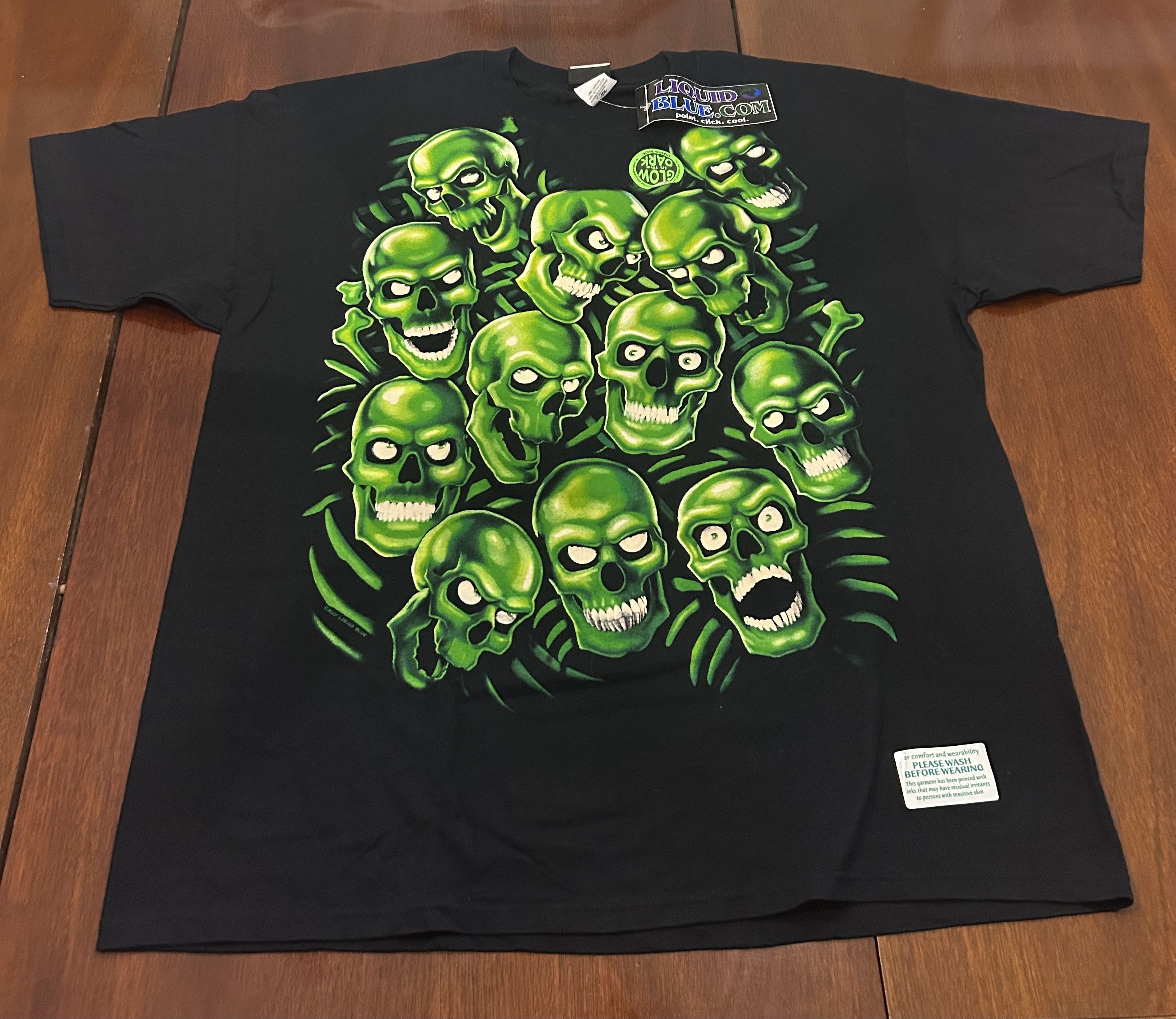 Liquid Blue Glow in the Dark Green Skull T-Shirt Size 2X