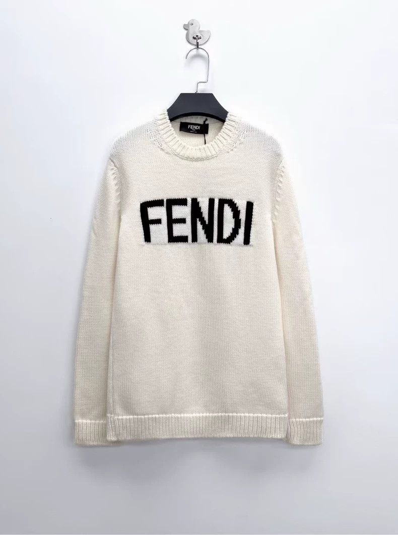 Fendi Fendi Beige Logo Intarsia Knit Sweater Size US L / EU 52-54 / 3 - 1 Thumbnail