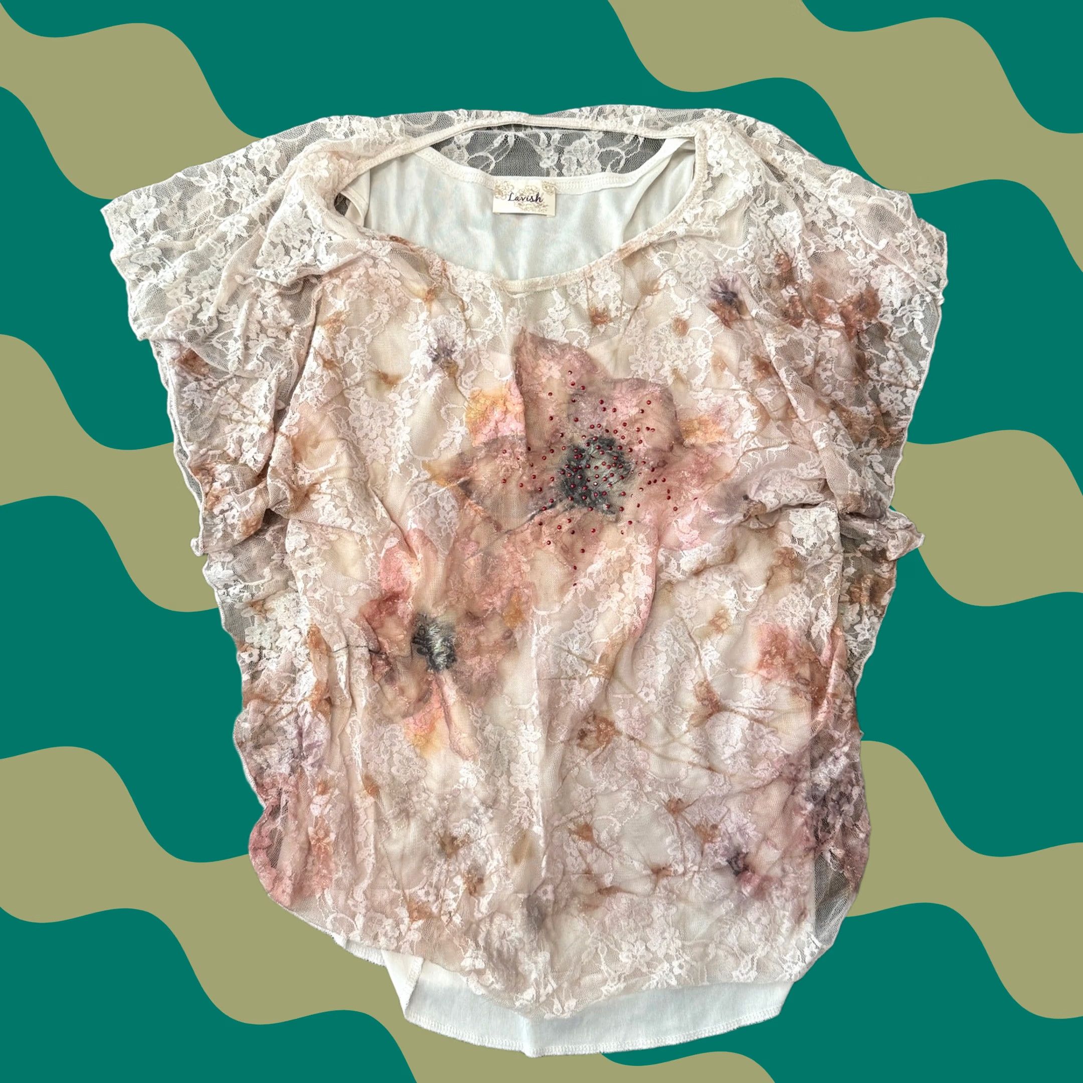 Vintage VINTAGE Y2K Lace Mcbling Pink Rhinestone Floral Fairy Shirt Womens Medium Size M / US 6-8 / IT 42-44 - 1 Thumbnail