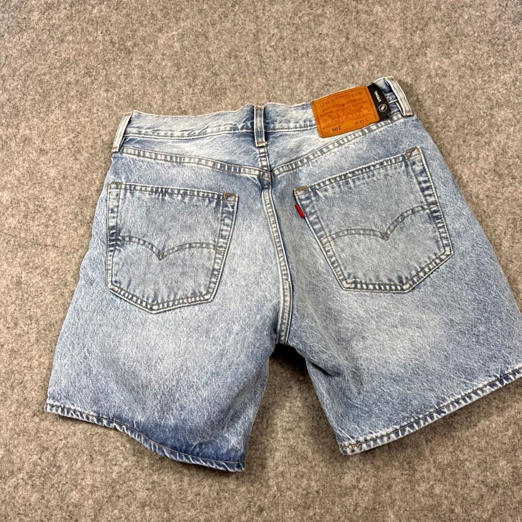 Levi's Levi’S 501 Denim Shorts Mens Blue Light Wash Distressed Button Fly 31-Button Slim Fit Bermuda Casual Style Size US 31 - 3 Thumbnail