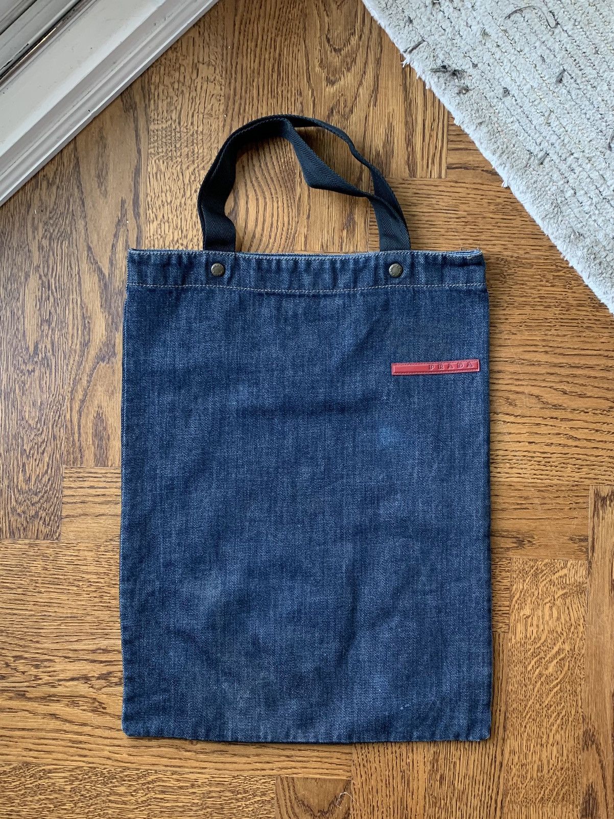 2000S Prada Linea Rossa Denim Tote Bag Vintage Jean Purse Os in Yellow, Men's
