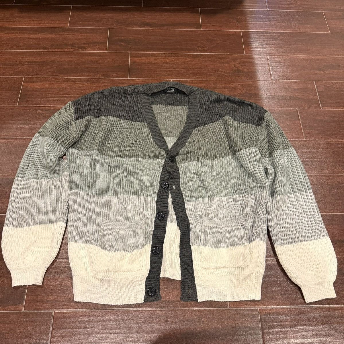 Steady Hands Steady Hands Striped Knit Cardigan Grey / Cream Size US XXL / EU 58 / 5 - 1 Thumbnail