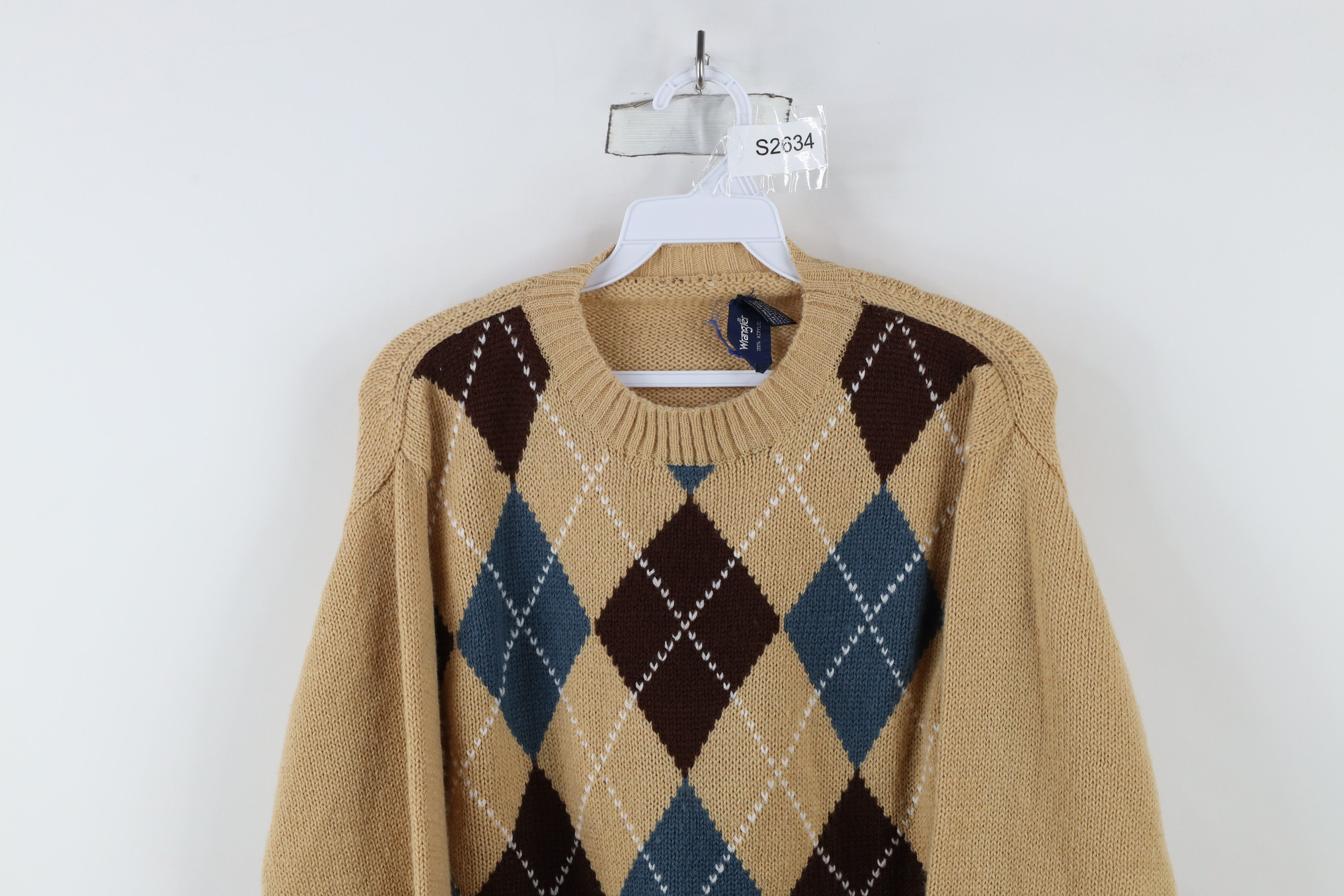Vintage × Wrangler Vintage 70s 80s Wrangler Diamond Knit Crewneck Sweater Beige Size US M / EU 48-50 / 2 - 2 Thumbnail