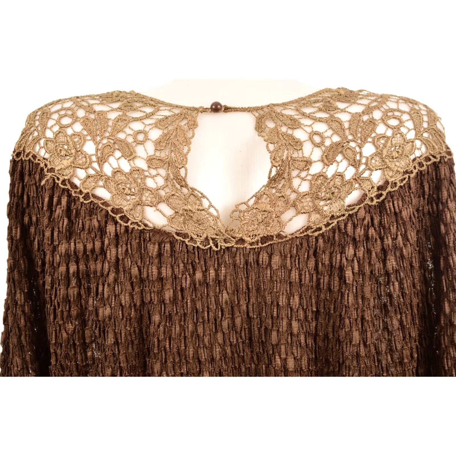 Vintage VINTAGE G. Barhel Paris Blouse Shirt Womens Brown 2 Polyamide Top Crochet Collar Made in France Size XS / US 0-2 / IT 36-38 - 5 Thumbnail