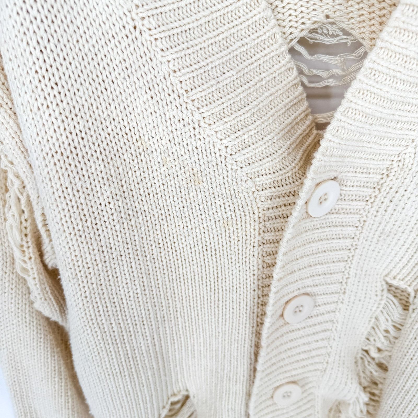 MNML MNML Distressed Cardigan Sweater Cream Shredded Grunge Butto Size US XS / EU 42 / 0 - 9 Thumbnail