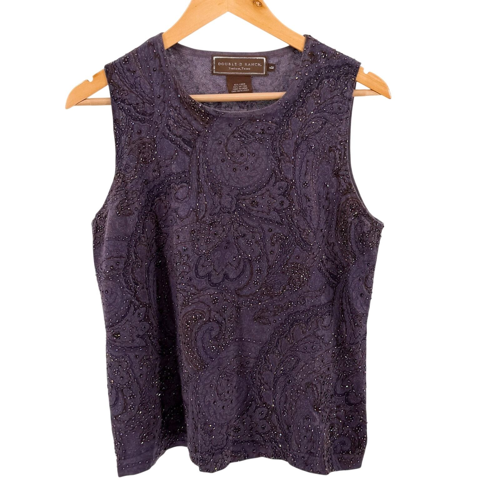 Double D Ranch Vintage Y2K Purple Beaded Paisley Sleeveless Sweater Top Size L / US 10 / IT 46 - 1 Thumbnail