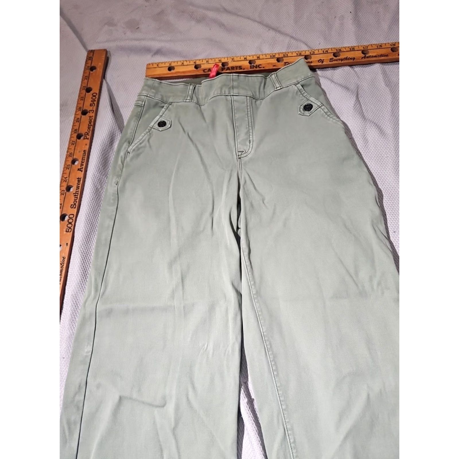 Spanx Spanx Pants Womens S Green Twill Wide-Leg Jeans Pull On Stretch Regular Inseam 25.5in Denim Size 28" / US 6 / IT 42 - 2 Thumbnail