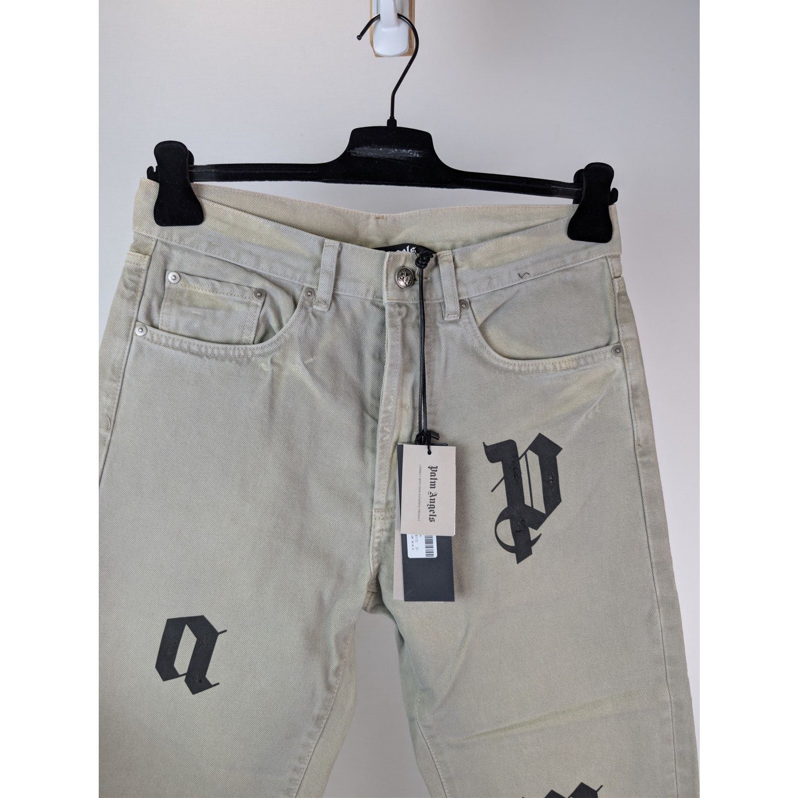 Palm Angels o1rshd1 Bull Logo Patch 5 Pockets Denim Pants in Light Beige Size US 29 - 8 Thumbnail