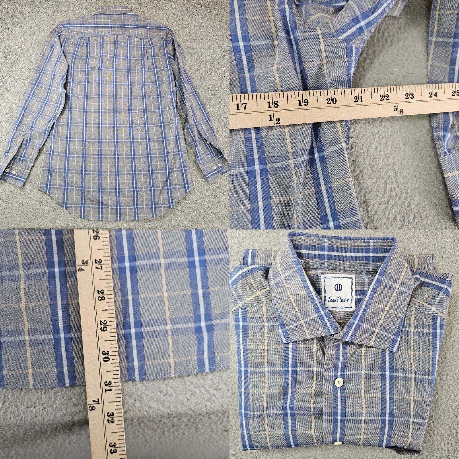 David Donahue David Donahue Dress Shirt Mens Medium Blue Check Cotton Long Sleeve Button Up Size 40R - 8 Thumbnail