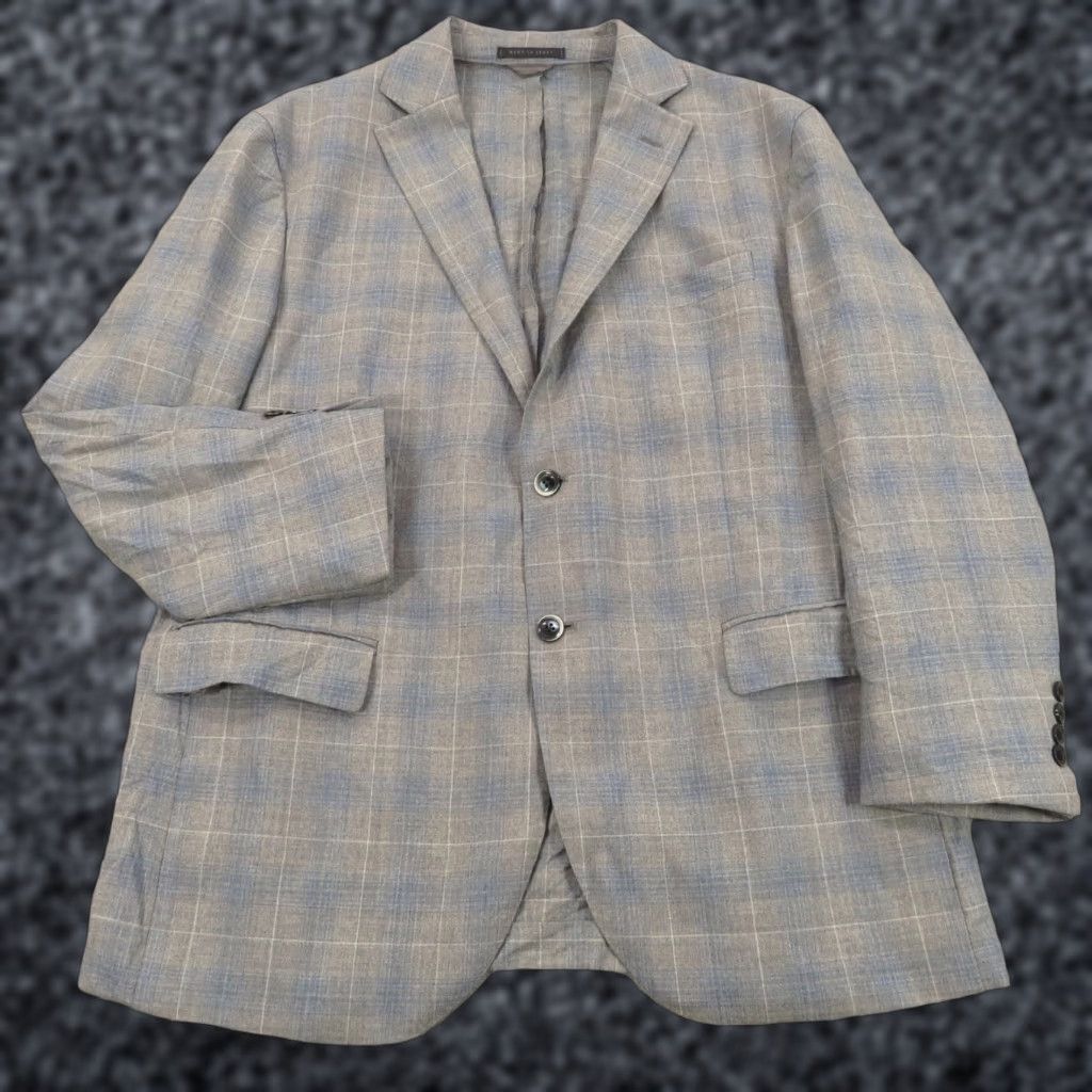 Lubiam Sport Coat Blazer 46R Men Wool Gray Notch Lapel Single-Breasted Two-Button Double-Vented Plaid Vintage No