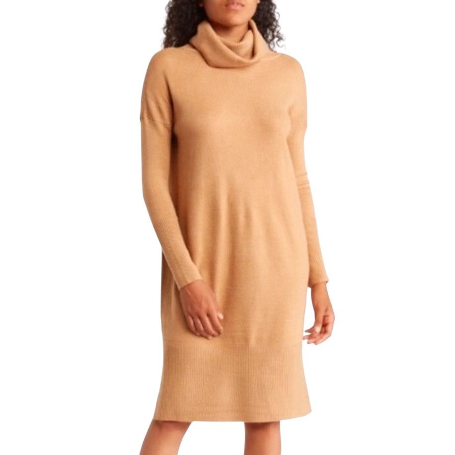 French Connection baby soft cowl neck camel sweater dress