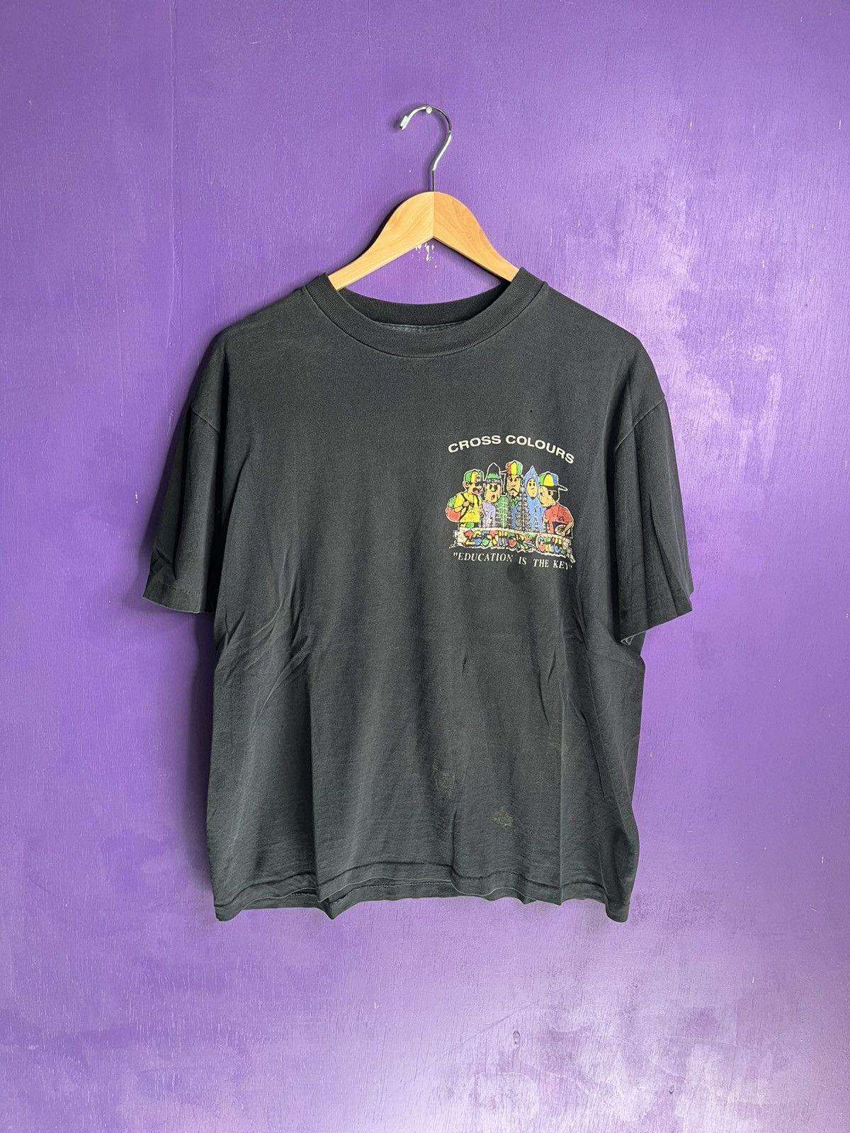 Cross Colours × Vintage Vintage 90s Cross Colours education is key t-shirt Size US XL / EU 56 / 4 - 1 Thumbnail