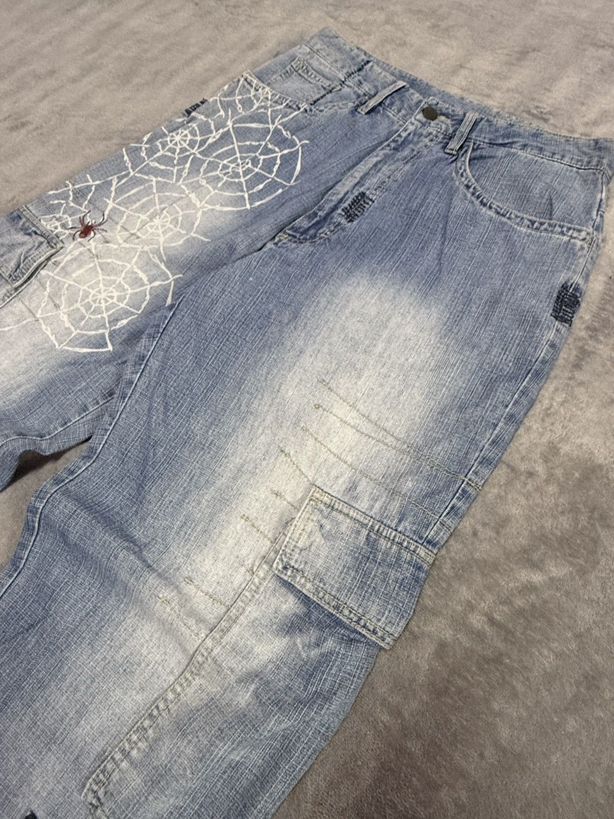 JNCO × Japanese Brand × Spyder Vintage Spider Web Poems Japanese baggy Cargo Denim Pants Size US 30 / EU 46 - 9 Thumbnail