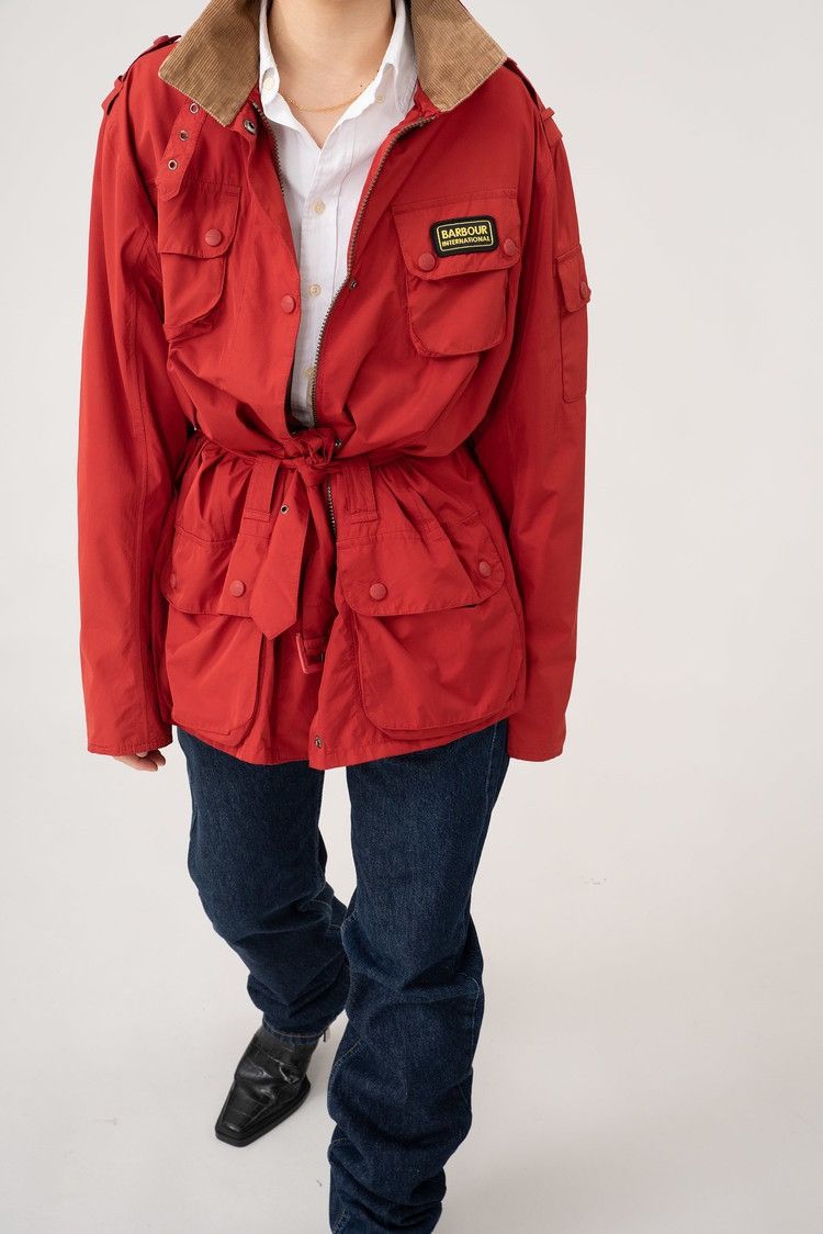 Barbour Barbour International Womens Red Belted Motorcycle Jacket Size L / US 10 / IT 46 - 1 Thumbnail